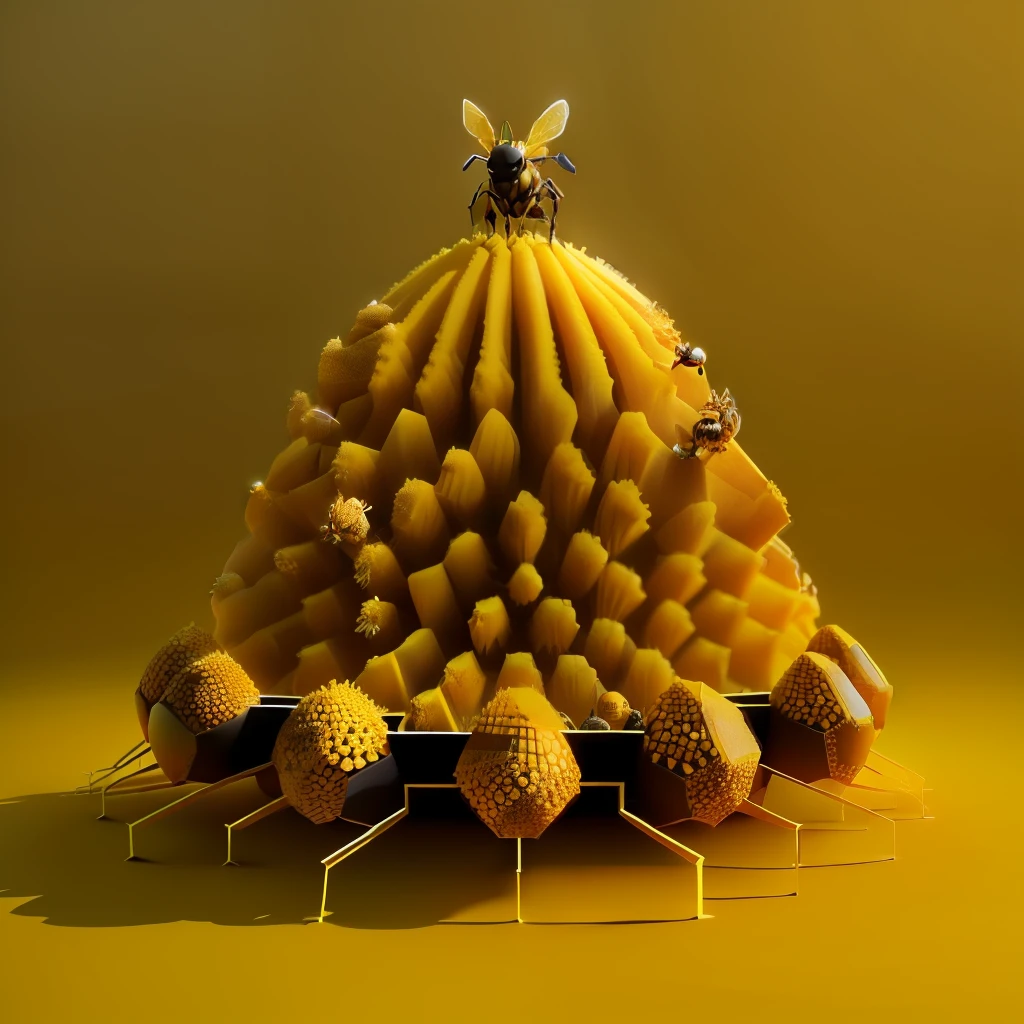 an anthills made from beehive design,with honey,ants,bees,animation,3D,upscales