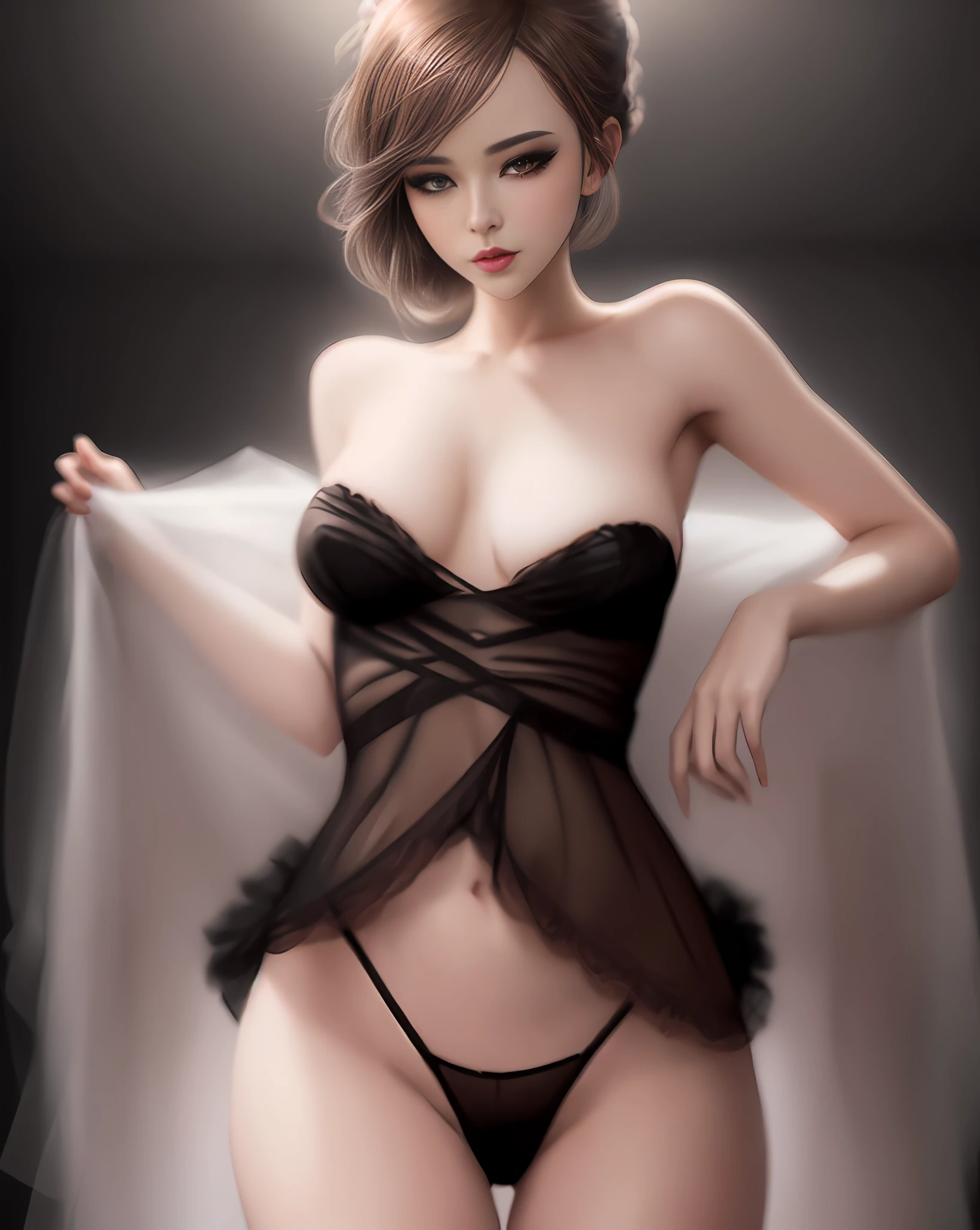 there is a woman in a black lingerie posing for a picture, digital art of an elegant, [ 4 k digital art ]!!, wlop glossy skin, inspired by WLOP, wlop |, wlop!!, in style of wlop, drawn in the style of artgerm, loish and wlop, seductive anime girl