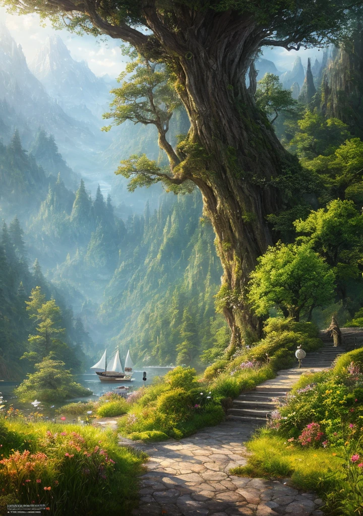 masterpiece, best quality, high quality,extremely detailed CG unity 8k wallpaper, An enchanting and dreamy scene of  a sailing boat in fantasy forest, with towering trees, hidden fairy glens, creating a sense of mystique and enchantment, artstation, intricate, trending, award winning photography, Bokeh, Depth of Field, HDR, bloom, Chromatic Aberration ,Photorealistic,extremely detailed, trending on artstation, trending on CGsociety, Intricate, High Detail, dramatic, art by midjourney