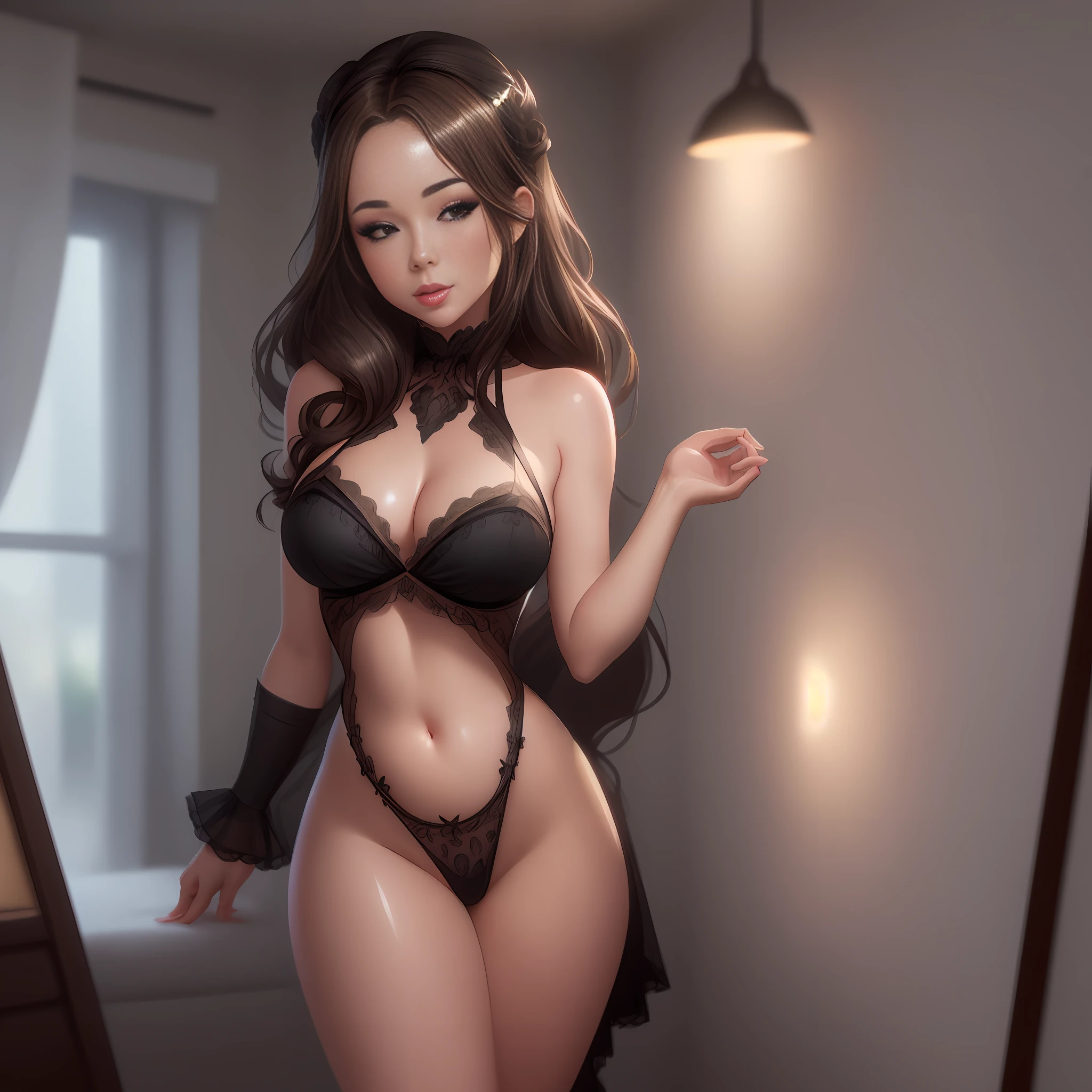 Capri Anderson in a black lingerie posing for a photo, digital art of an elegant, [4k digital art]!!, wlop shiny skin, inspired by WLOP, wlop |, wlop!!, in wlop style, drawn in the style of artgerm, loish and wlop, seductive anime girl