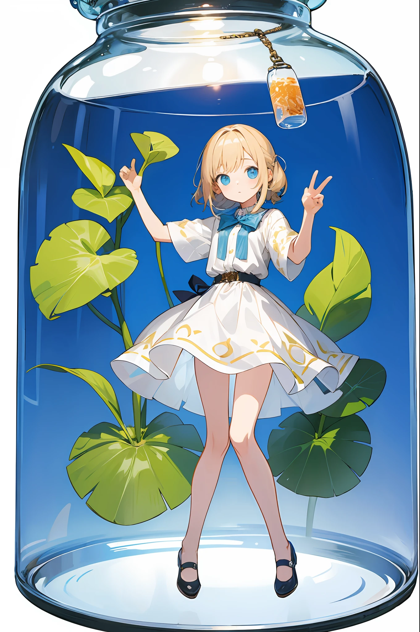 (masterpiece, best quality) detailed, 1girl, fullbody, a girl trapped within a transparent jar