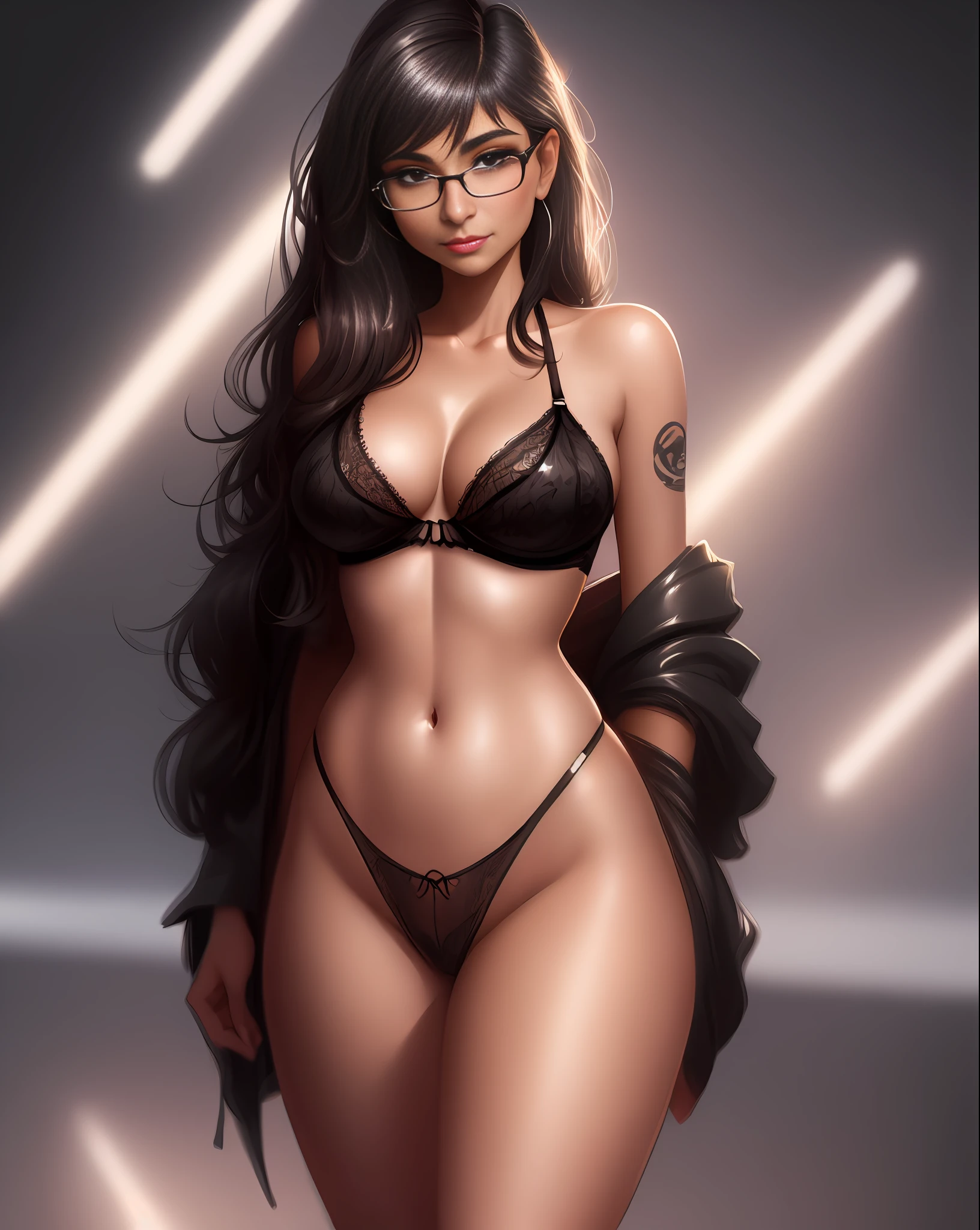 A gorgeous Mia Khalifa in a black lingerie posing for a photo, digital art of an elegant, [4k digital art]!!, wlop shiny skin, inspired by WLOP, wlop |, wlop!!, in wlop style, drawn in the style of artgerm, loish and wlop, shojo anime style