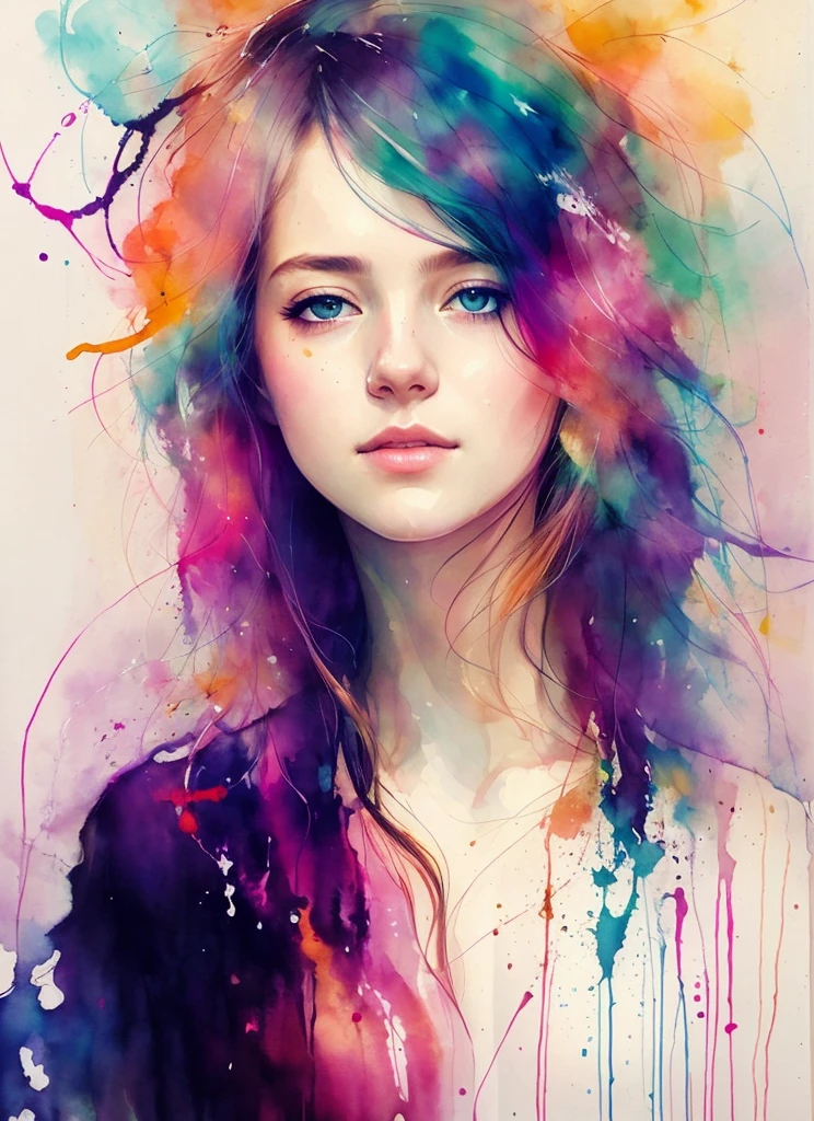 a painting by mse a woman by agnes cecile, luminous design, pastel colours, ink drips, autumn lights