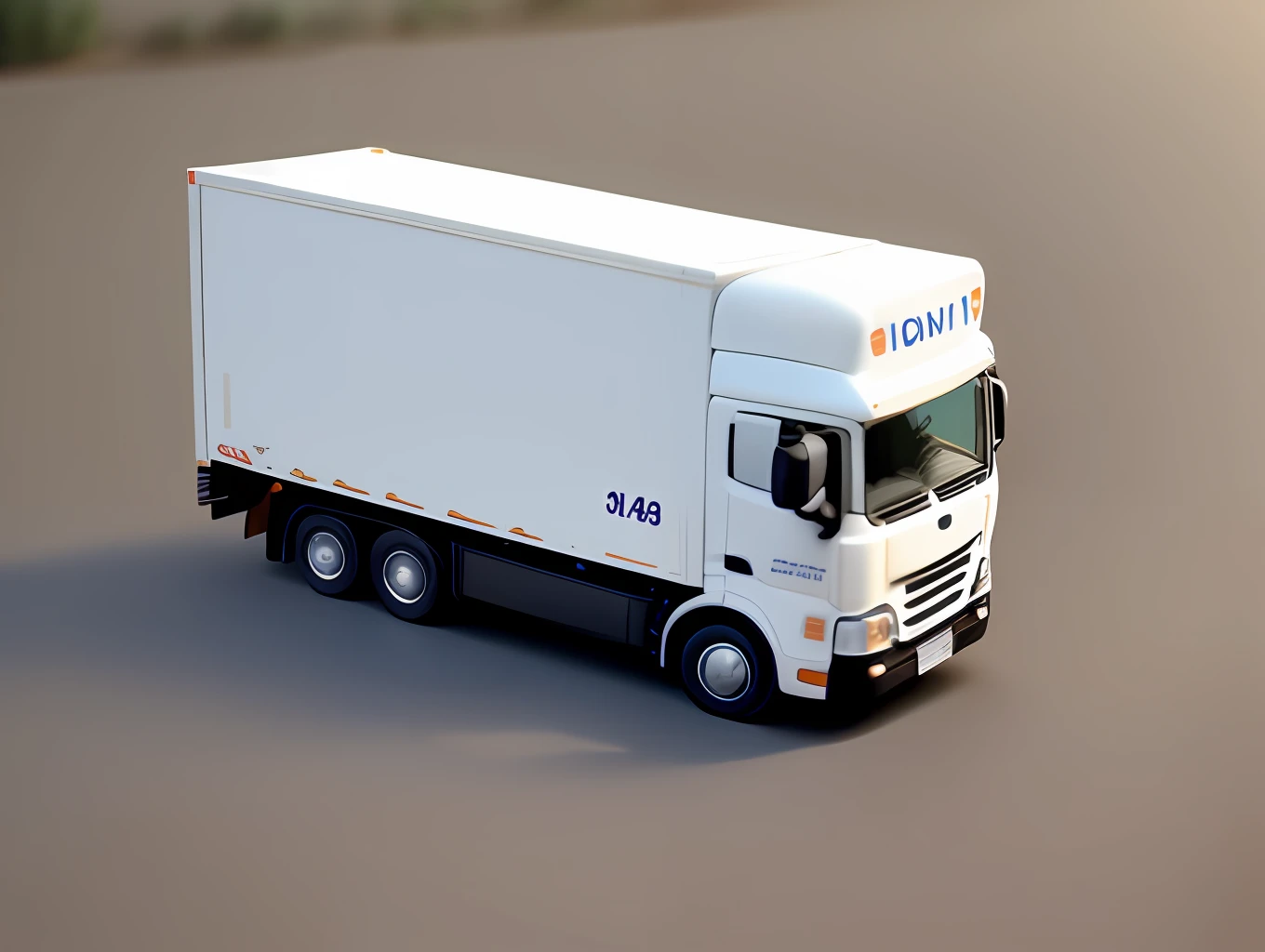 Miniature logistics truck, all white.