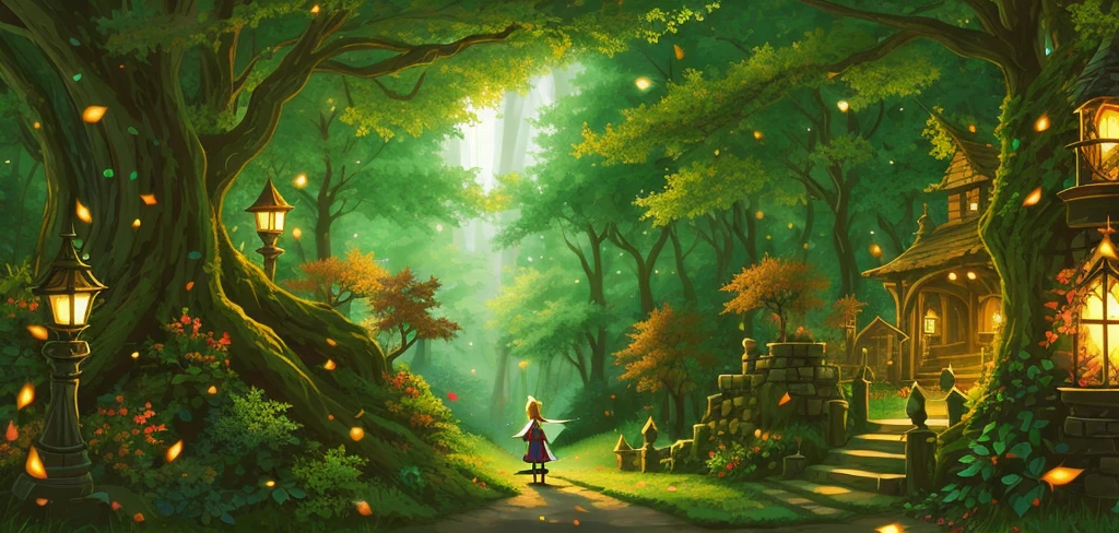 Elf mage in a magical forest drawn in vector