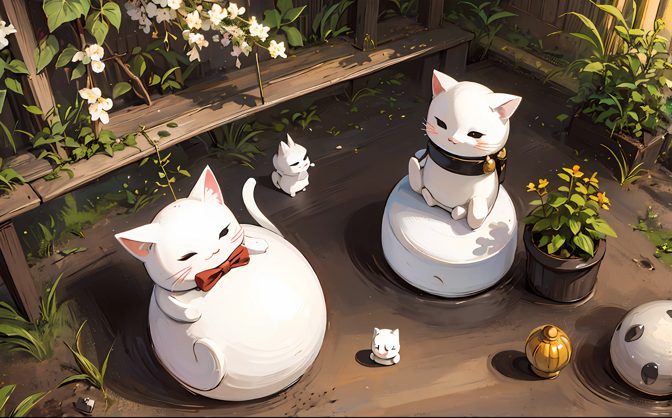 maneki-neko on top of an anthill, white color, surrounded with white sand