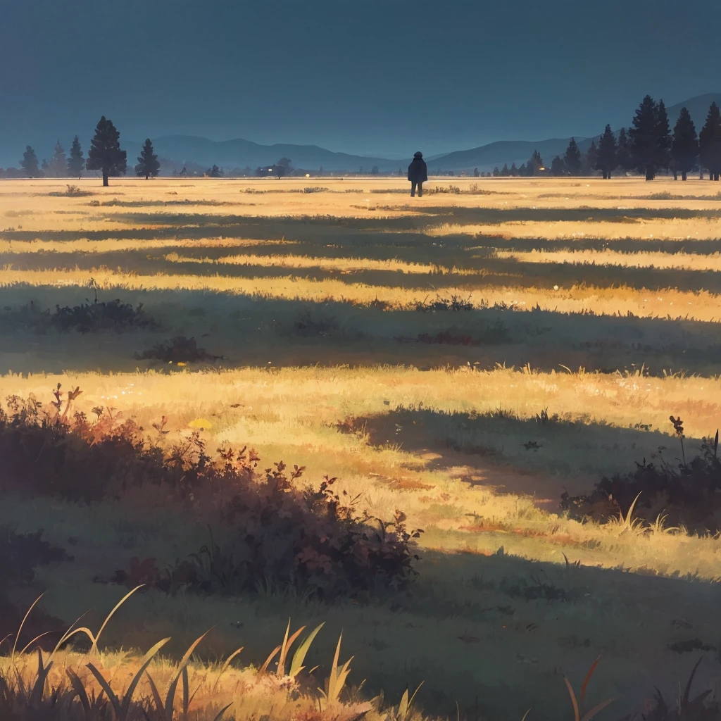 At night, in the empty meadow, there was a square object covered by cloth