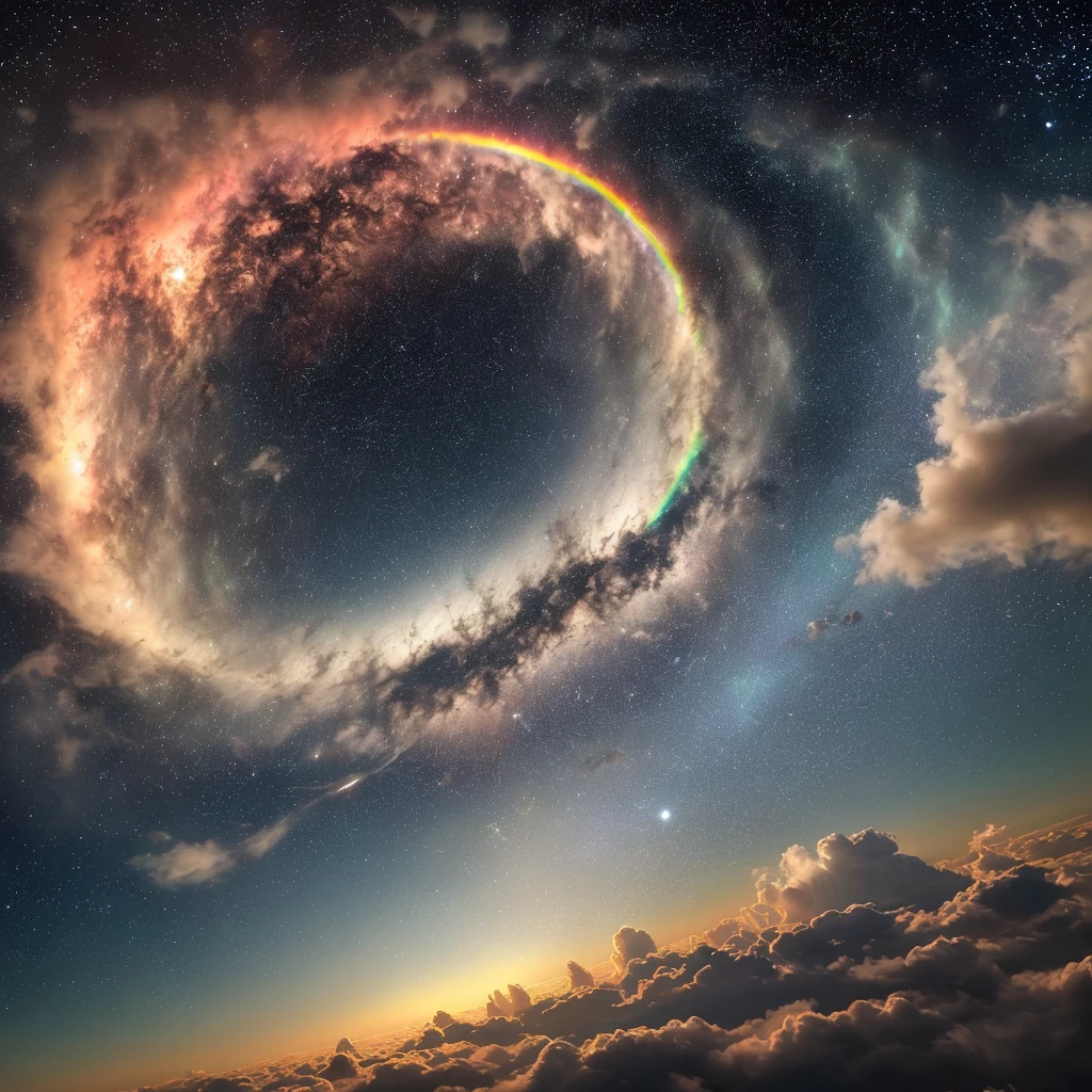 Exoplanet gas giant, huge radius, strong magnetic field, multi-layer atmosphere
The atmosphere, composed of different gases, temperature and pressure change with altitude, producing storms, clouds are composed of different substances, such as water, ammonia, methane, etc., forming different colors and shapes, flashing like lightning, vast, boundless space, full of mystery and unknown, making people feel awe and wonder, magnificent, strong winds and turbulence between clouds, causing changes and movements of clouds, making people feel spectacular and dangerous, cloudscapes, beautiful shadows of other planets or moons seen from above the clouds, Small celestial bodies composed of solid or liquid matter, supported by gases or magnetic fields in the atmosphere, floating in clouds, sometimes with life, colorful skies, colorful skies formed by the refraction and reflection of light of different wavelengths, sometimes rainbows or halos and other miracles