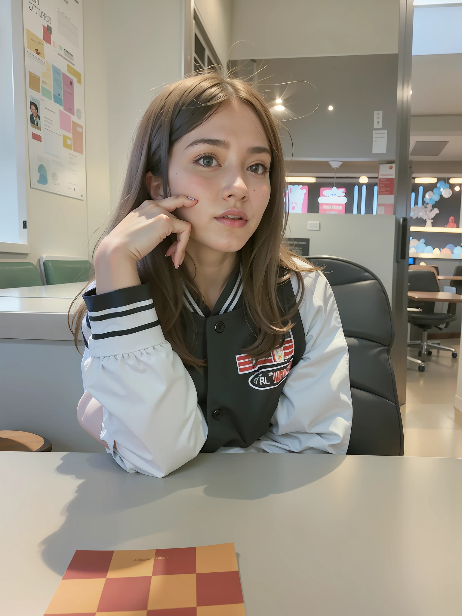 There was a woman sitting at the table