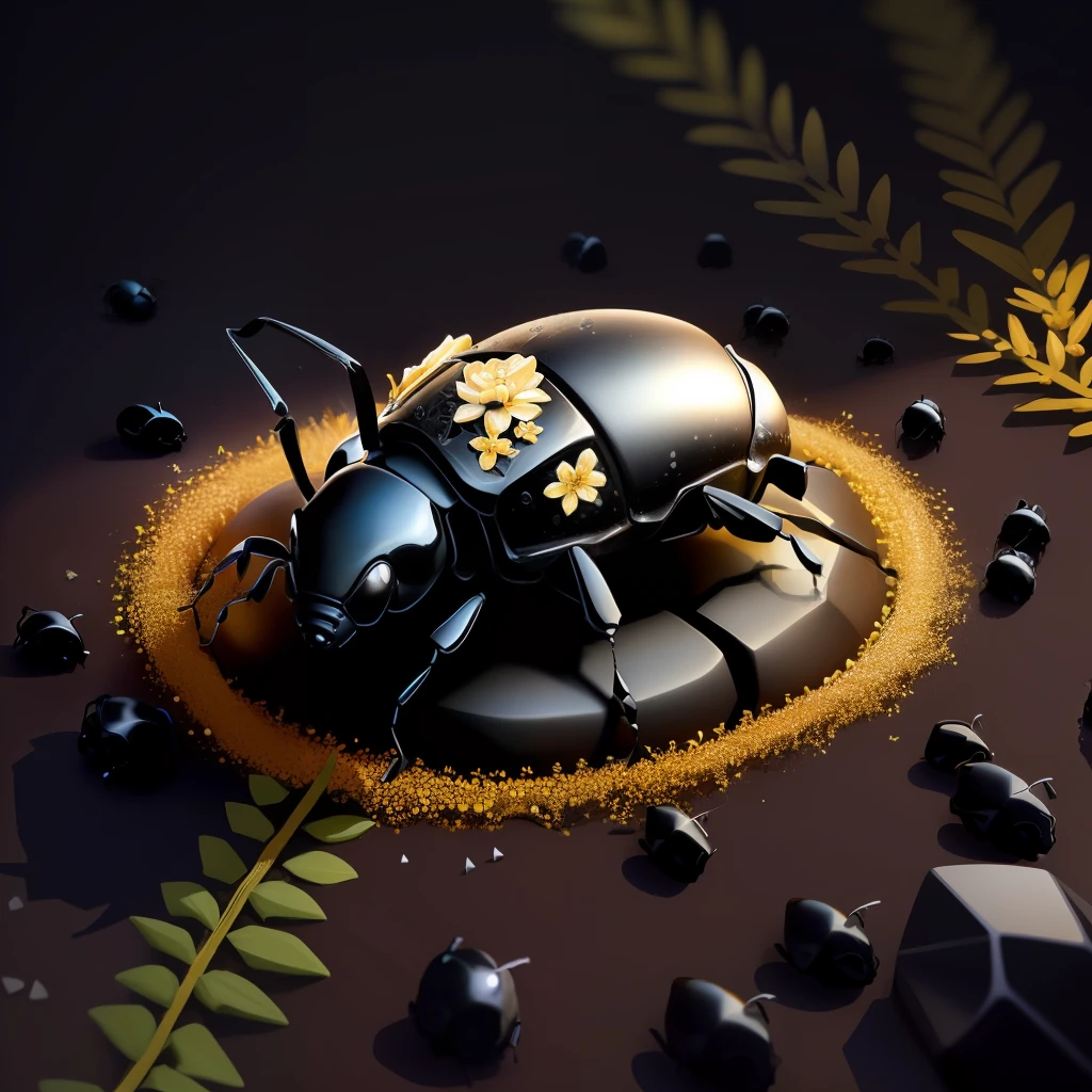 ant hill made from black beetle with flowers and diamonds on it