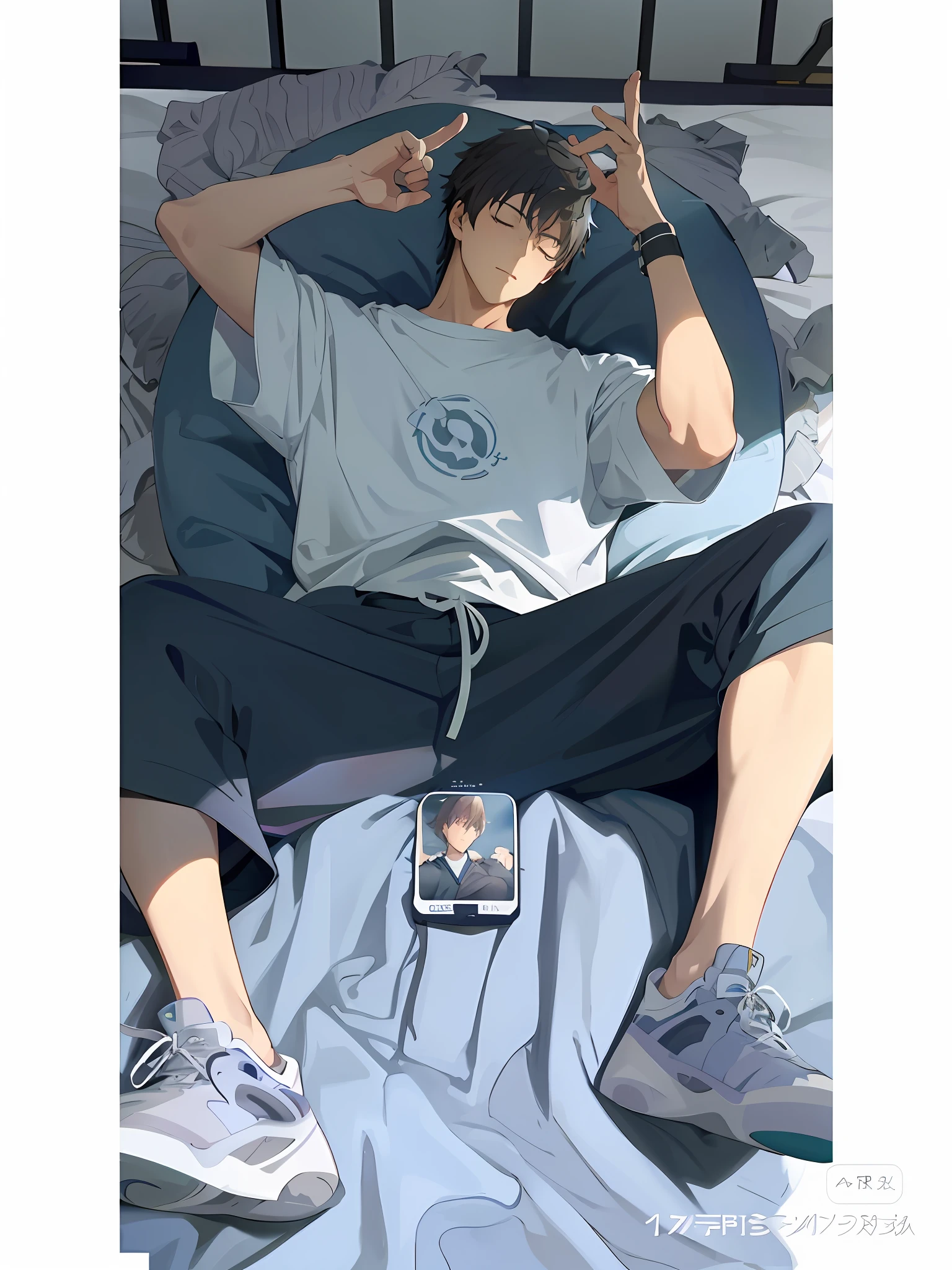 Anime characters lying in bed, Anime wallabies, PIXIV highest rating, Yukito Kiyo, Handsome anime poses, 4K manga wallpaper, A-1 pictures, In My Bed, (Makoto Shinkai)), high resolution !!, anime lovers, official fan work, 8K !!, Early morning, L. Laurier, eyes closed