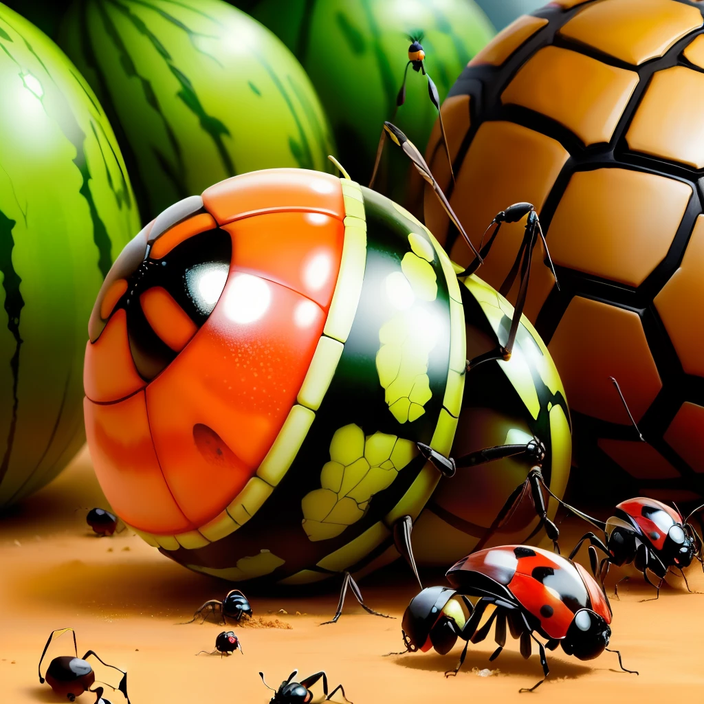 anthill that looks like a watermelon, Ants, insects, ladybugs, garden