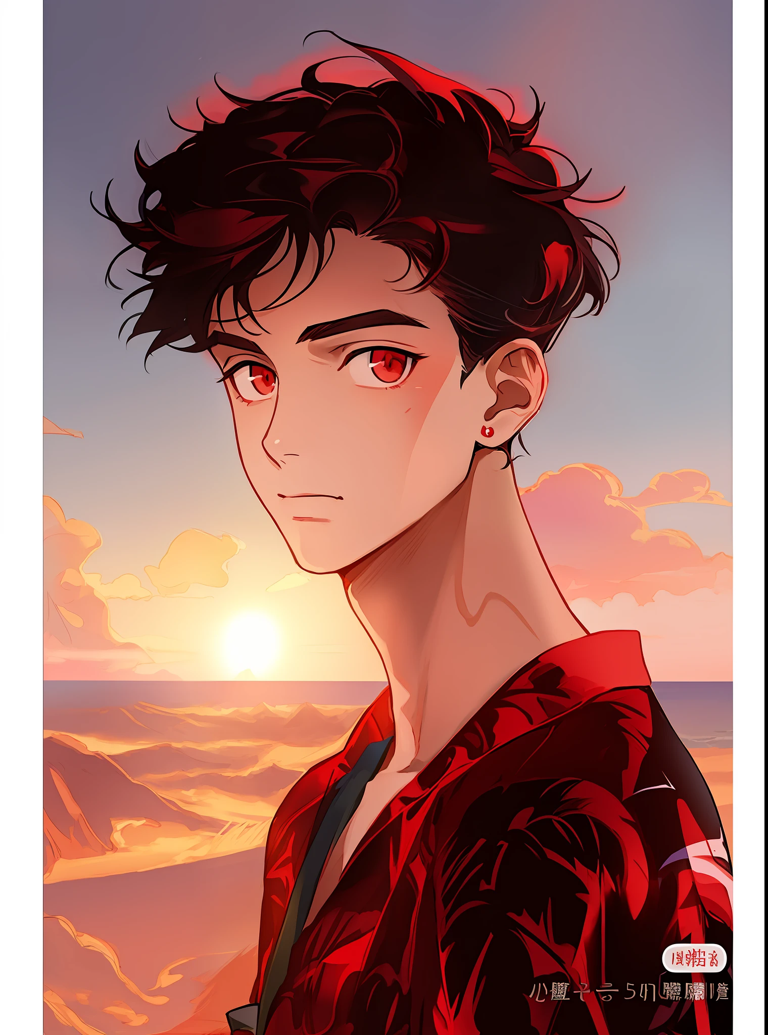 anime character with a red shirt and black hair on a beach, anime portrait of a handsome man, anime handsome man, handsome guy in demon slayer art, artwork in the style of guweiz, anime style portrait, anime poster film still portrait, high quality fanart, young anime man, kentaro miura art style, lofi portrait