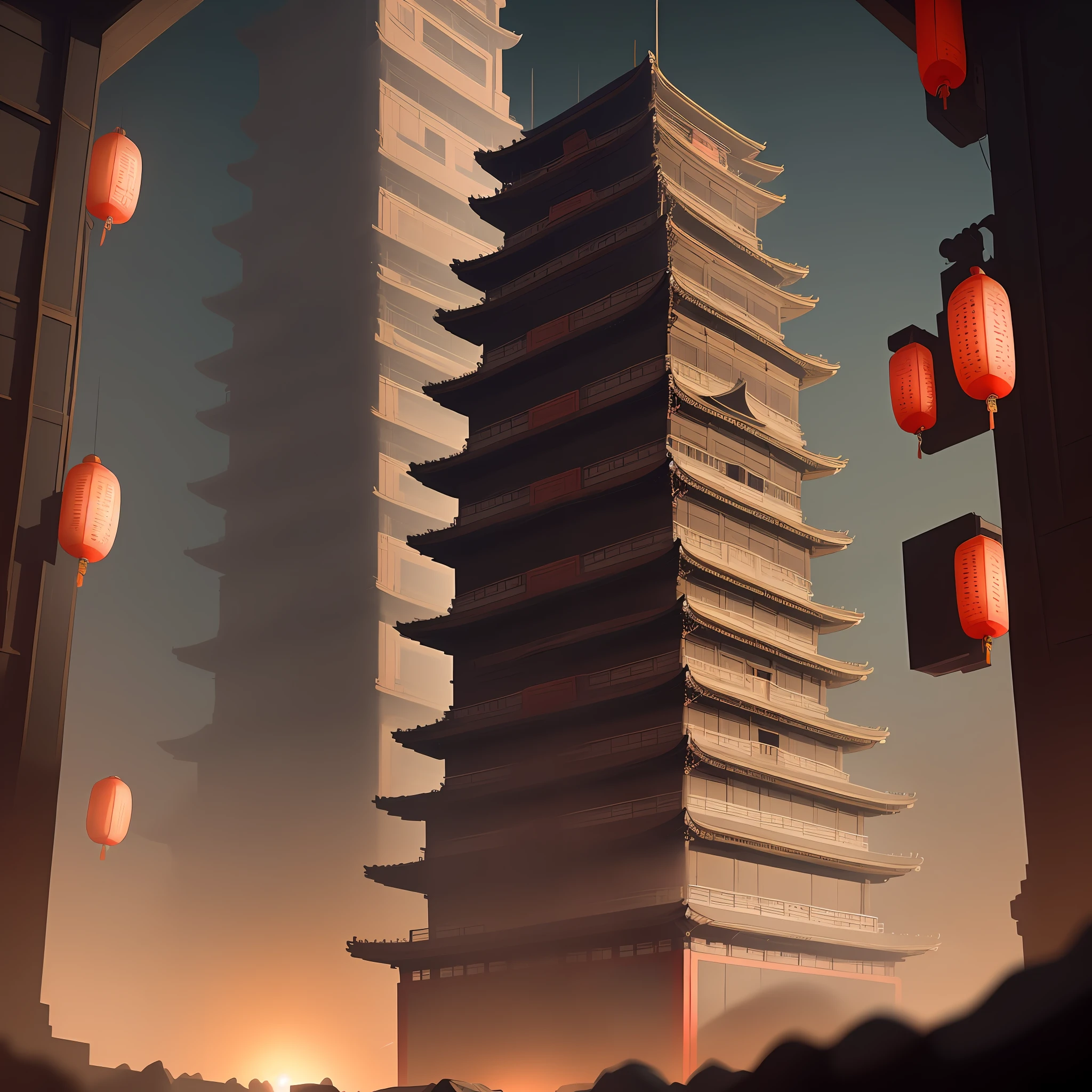 Late night bustle, ancient China, beeple