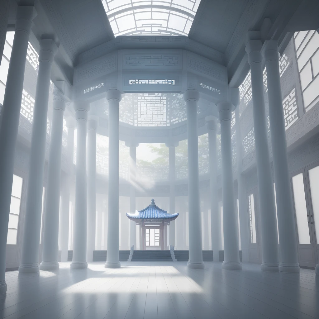 The picture is a lot of blank, a Chinese-style pavilion in the middle, the pavilion is the texture of glass, the whole picture is only blue, as long as the pavilion in the middle, do not pillar roof