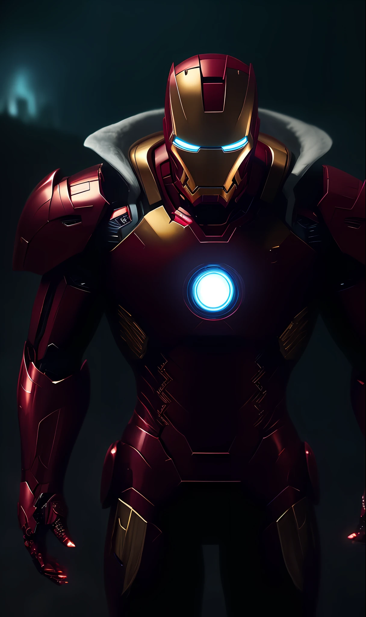 full body shot of iron man in white and gold armour style suit, no mask on, white cape, looking at center camera, perfect composition, beautiful detailed intricate insanely detailed octane render trending on artstation, 8 k artistic photography, photorealistic concept art, soft natural volumetric cinematic perfect light, chiaroscuro, award - winning photograph, masterpiece, oil on canvas, raphael, caravaggio, greg rutkowski, beeple, beksinski, giger, trending on artstation, sharp focus, studio photo, intricate details, highly detailed, night city background, by greg rutkowski