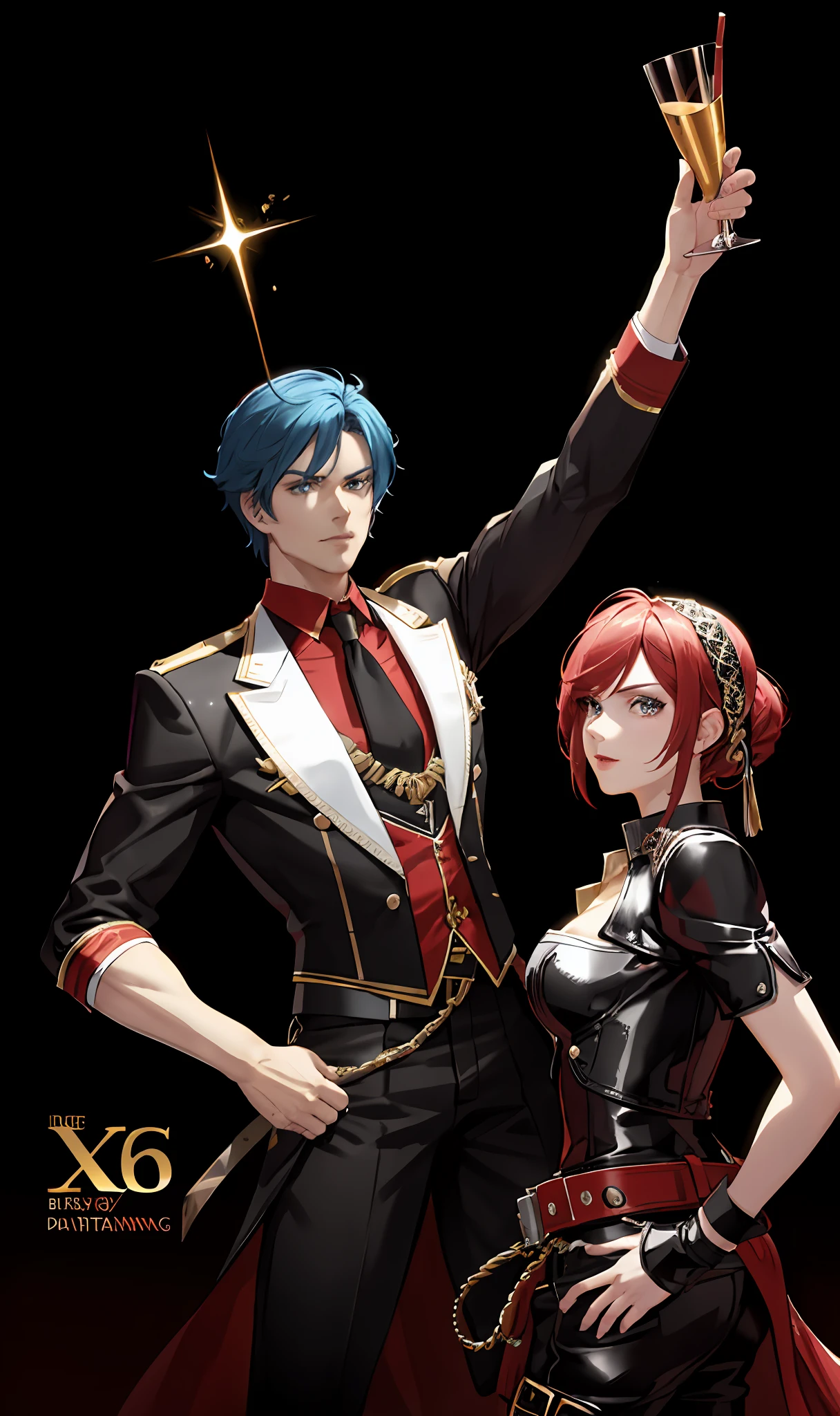 Poster, Party King Shines, Dual Character Figure, Rebellious, Black, Leather, Colorful, Artdeco, ((Ultra Wide Lens)), Tone Mapping, Dramatic Lighting, (8K Resolution), 8K, 8Kres, Masterpiece, Best Quality, Exquisite Details - v6