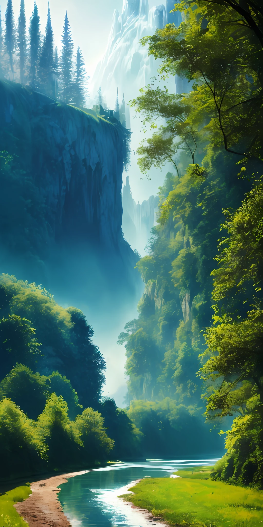 Analog style,ChromaV5,nvinkpunk,(extremely detailed CG unity 8k wallpaper),An image of a majestic river, trees on the sides, tiny waterfall, intense fog ,award winning photography, Chromatic Aberration, Detailed , HDR, Bloom, style by Monet, Pissarro, and Sisley ,trending on ArtStation, trending on CGSociety, art by midjourney