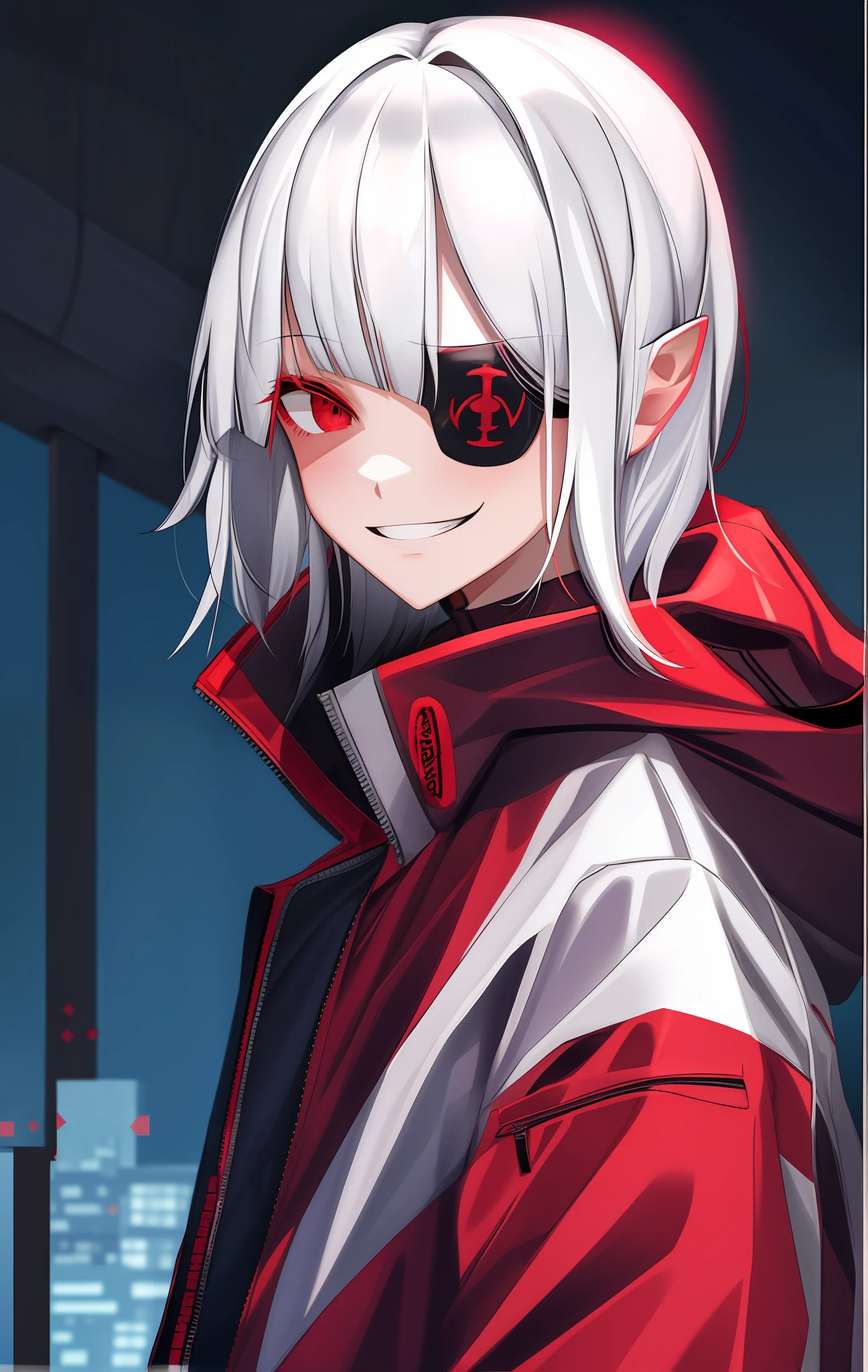 red windbreaker with white outline