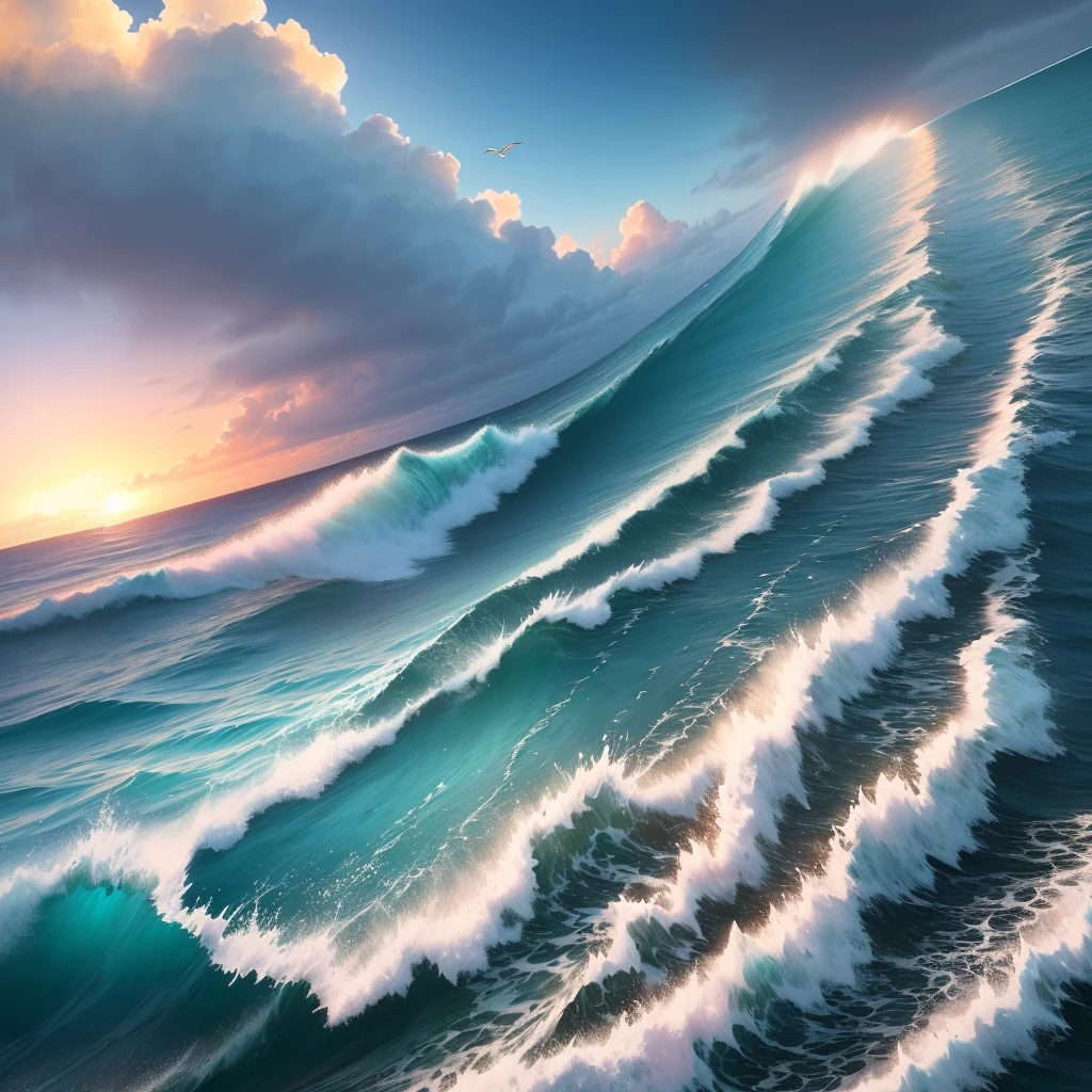 Imagine a breathtaking piece of Sea Art that captures the essence of the ocean's beauty. Create a mesmerizing scene featuring vibrant shades of blue, gentle waves rolling onto a sandy beach, and a glorious sunset painting the sky with warm hues. Include elements of marine life like graceful dolphins, colorful coral reefs, or majestic seagulls soaring above. Let your imagination flow and bring to life a stunning artwork that evokes a sense of tranquility, awe, and the vastness of the sea. Ensure the artwork is highly detailed and showcases the intricate textures and patterns found in nature. The final piece should inspire a deep appreciation for the ocean's wonders and its everlasting allure