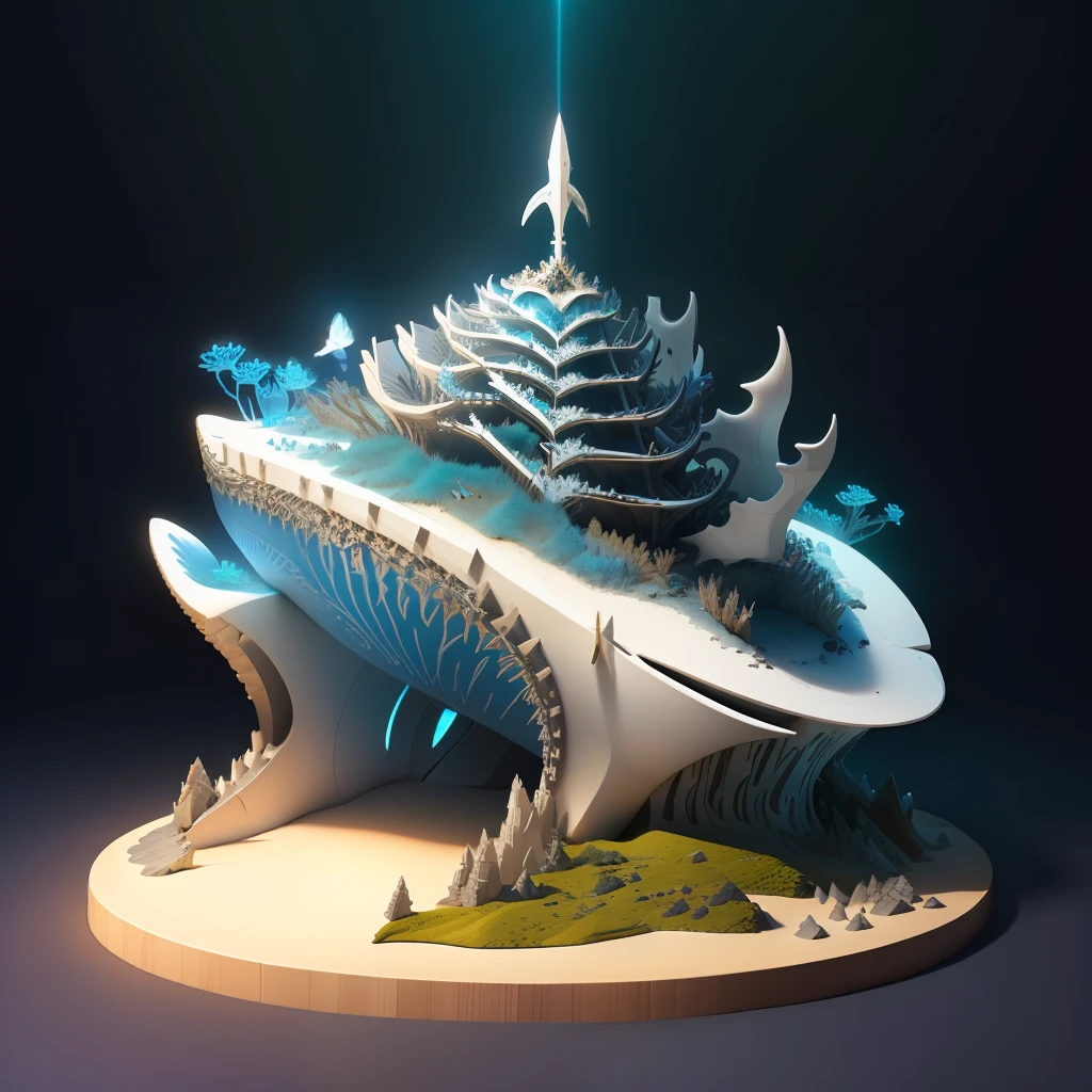an anthill made from shark head bones design,whale,fantasy,animation,3D,upscale
