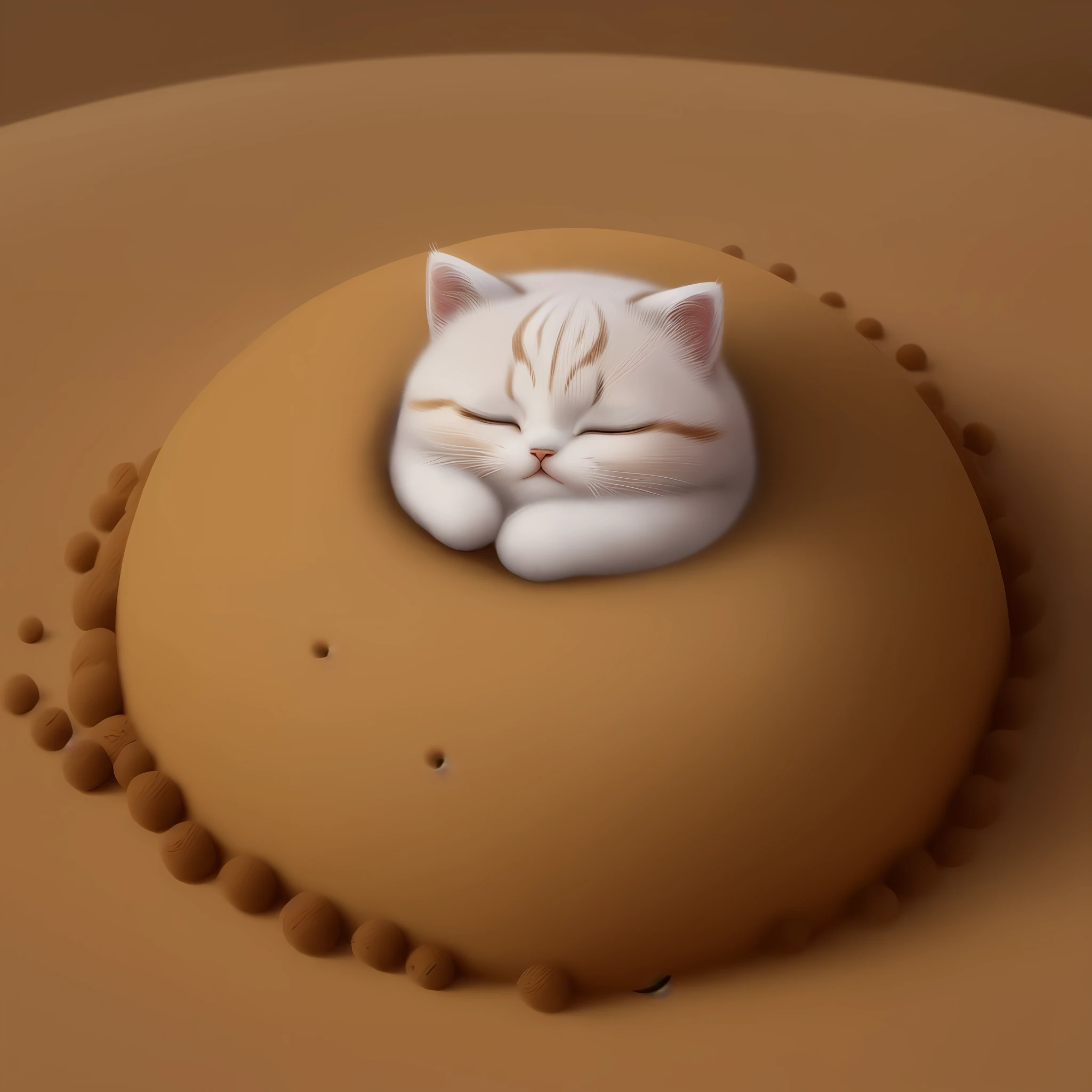 round cat small, shaped like anthill, sleeping, fluffy, round,