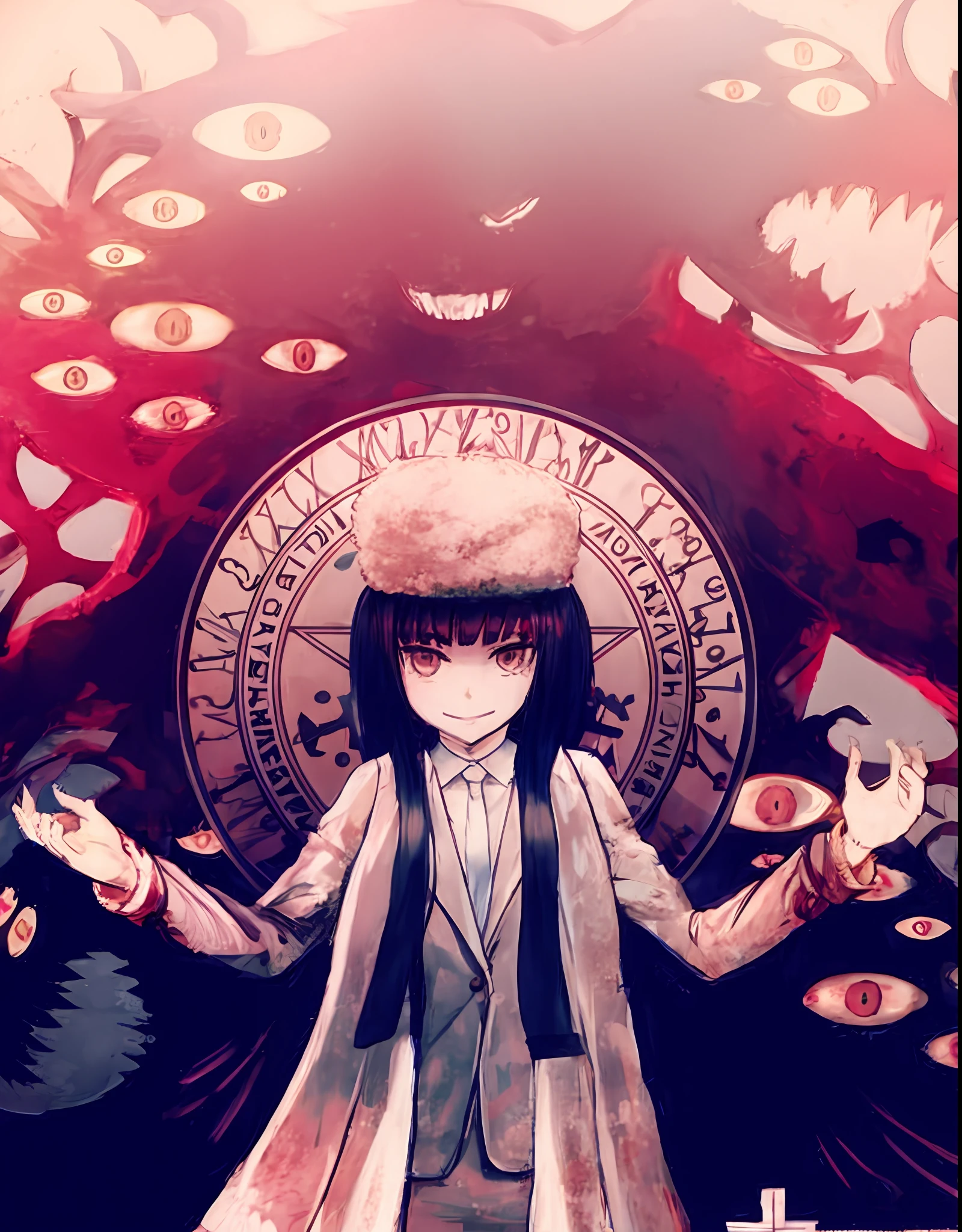 (((anime))), female figure with clock in background, projectile on breaking digital art, ((Akane Owari | Nanami Chiaki | Moniki | Junko Enoshima | Urakami Tadamichi | Junji Ito): 1.2), Ib Eisner inspiration, digital style, ((red|blue|black): 1.3) hair color, post-it note stripes, ((rhythm | dynamics): 1.3), clock elements, ((pumpkin skirt): 1.25), scenery outside the window, sunset, ((3D style filter): 1.4).