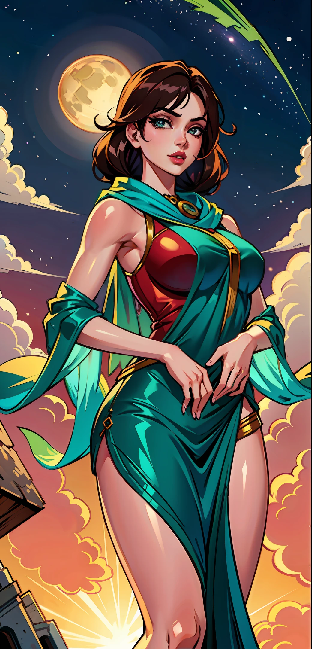 (masterpiece),(best quality:1.0), (ultra highres:1.0), detailed illustration, 8k, anime, 1girl, beautiful anime girl, wearing a green sari, sari, pretty face, detailed face, beautiful eyes, detailed eyes, dark brown eyes, highlights in eyes, bright red lips, closed lips, red lipstick, beautiful stylish hair, highlights in hair, anime style, best quality, vibrant