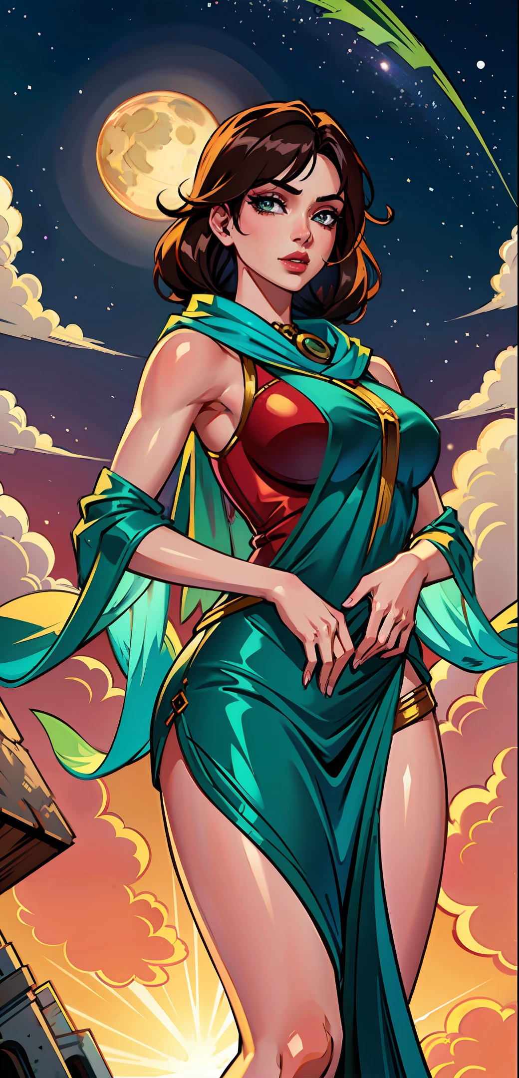 (masterpiece),(best quality:1.0), (ultra highres:1.0), detailed illustration, 8k, anime, 1girl, beautiful anime girl, wearing a green sari, sari, pretty face, detailed face, beautiful eyes, detailed eyes, dark brown eyes, highlights in eyes, bright red lips, closed lips, red lipstick, beautiful stylish hair, highlights in hair, anime style, best quality, vibrant