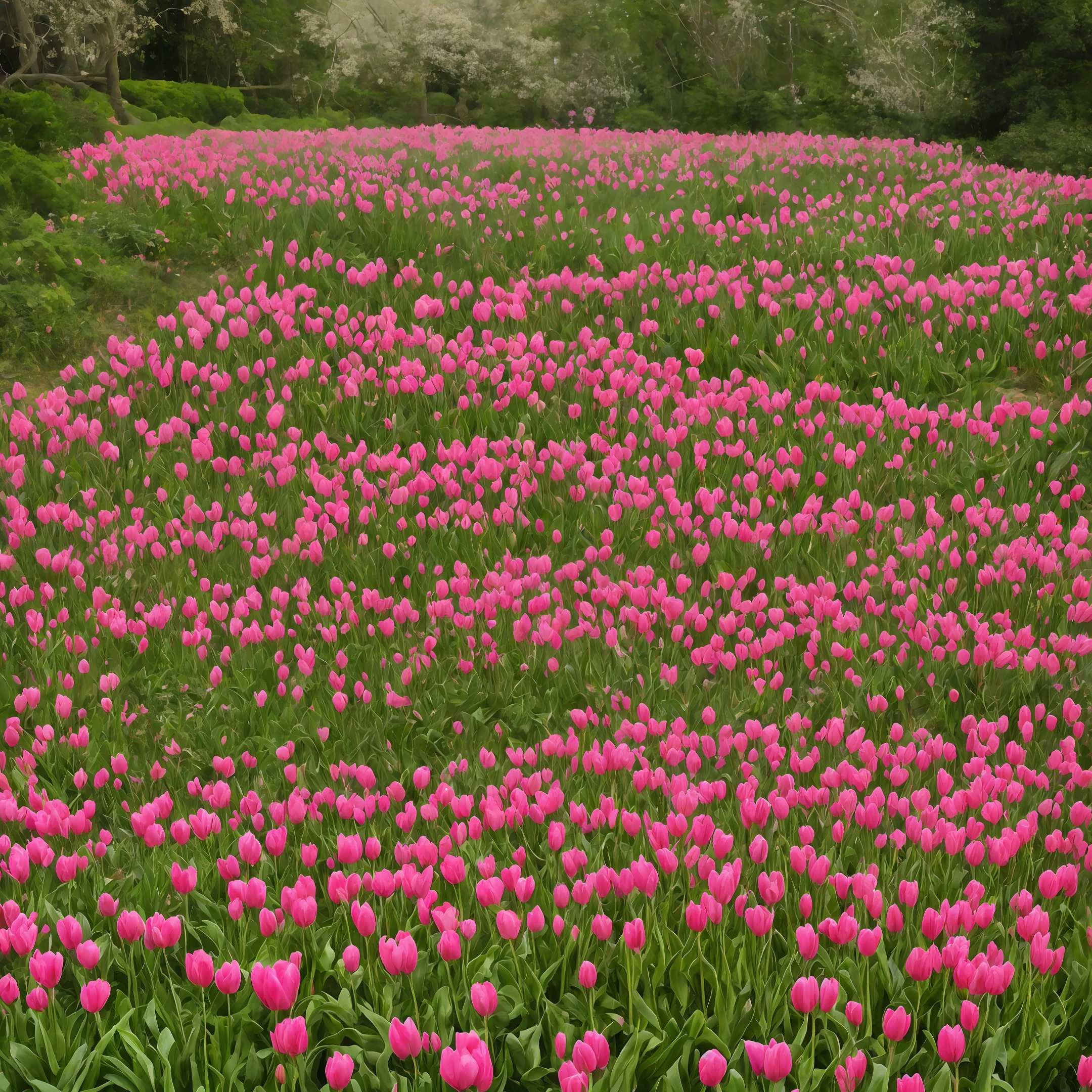 big ant hill made from pink tulips, leaf, brown branches on it