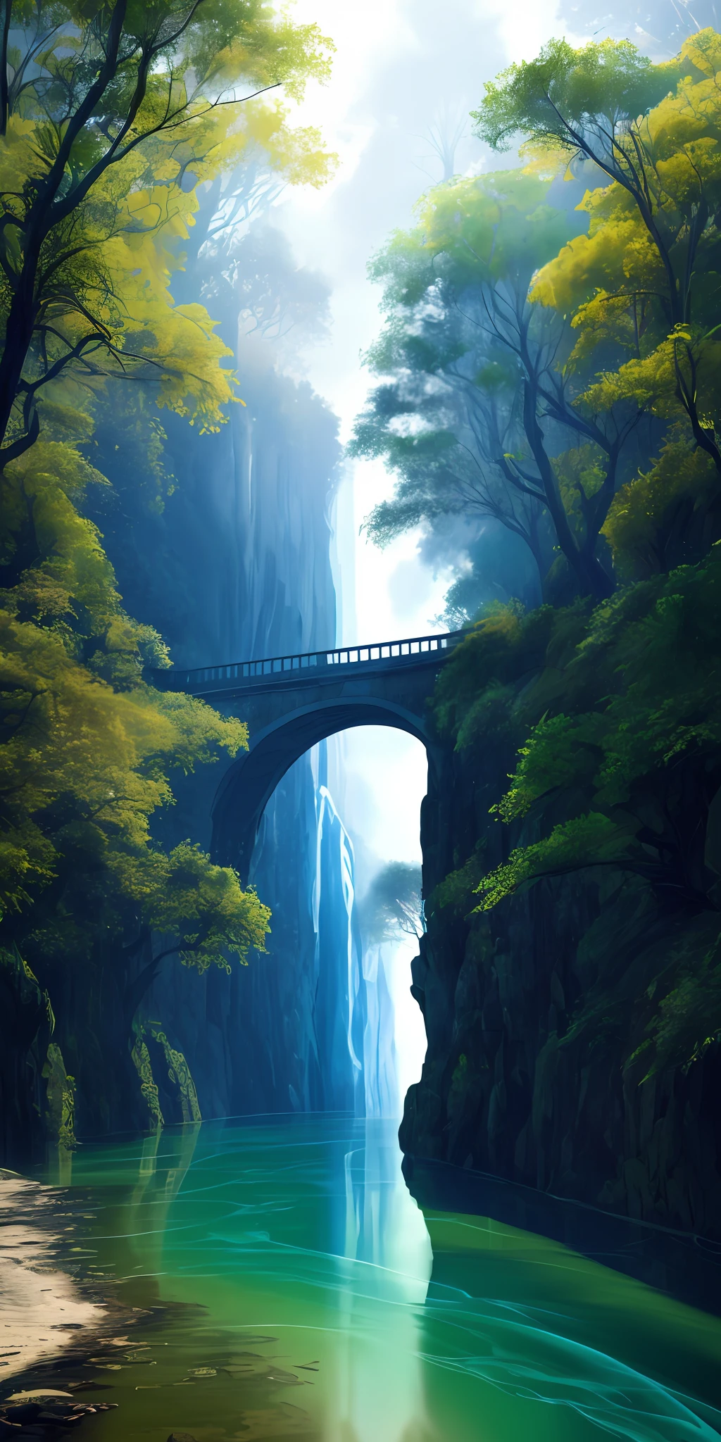 Analog style,ChromaV5,nvinkpunk,(extremely detailed CG unity 8k wallpaper),An image of a majestic river, trees on the sides, tiny waterfall, intense fog ,award winning photography, Chromatic Aberration, Detailed , HDR, Bloom, style by Monet, Pissarro, and Sisley ,trending on ArtStation, trending on CGSociety, art by midjourney