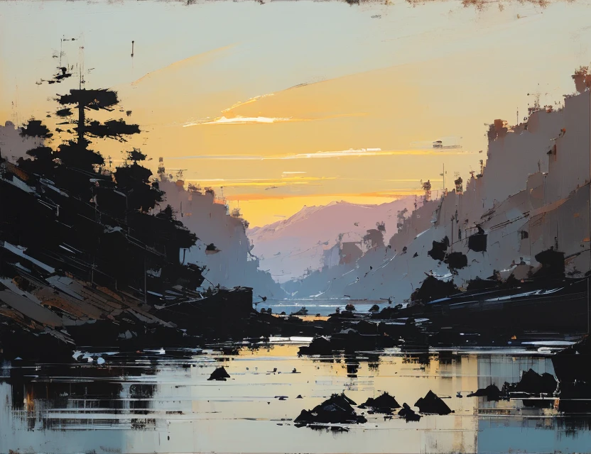 morning landscape, Ashley Wood, 8k uhd, dslr, soft lighting, high quality