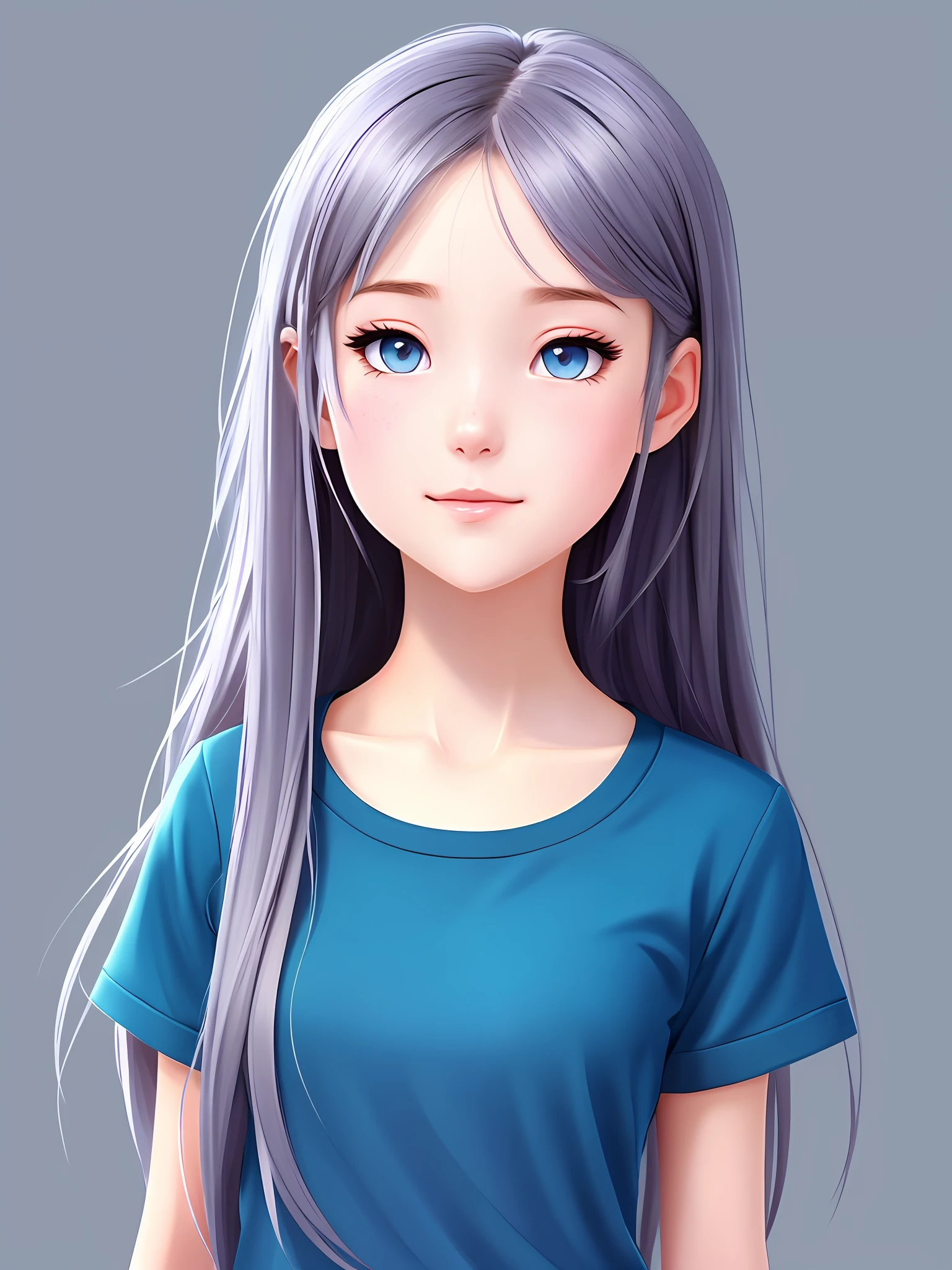 a cartoon girl with long hair and a blue shirt, cute detailed digital art, realistic cute girl painting, realistic artstyle, cartoon digital painting, stunning digital illustration, beautiful digital illustration, beautiful digital artwork, stylized digital art, digital cartoon painting art, photorealistic artstyle, cartoon artstyle, realistic digital illustration, beautiful avatar pictures, stylized digital illustration, full body, white background