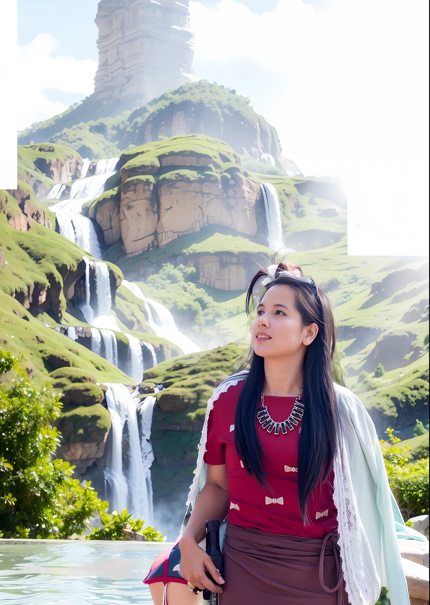 Swimwear, Big, Waterfall View, Beautiful Sky