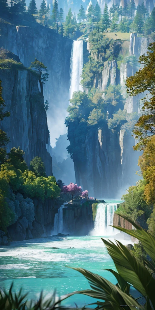 Analog style,ChromaV5,nvinkpunk,(extremely detailed CG unity 8k wallpaper),An image of a majestic river, trees on the sides, tiny waterfall, intense fog ,award winning photography, Chromatic Aberration, Detailed , HDR, Bloom, style by Monet, Pissarro, and Sisley ,trending on ArtStation, trending on CGSociety, art by midjourney