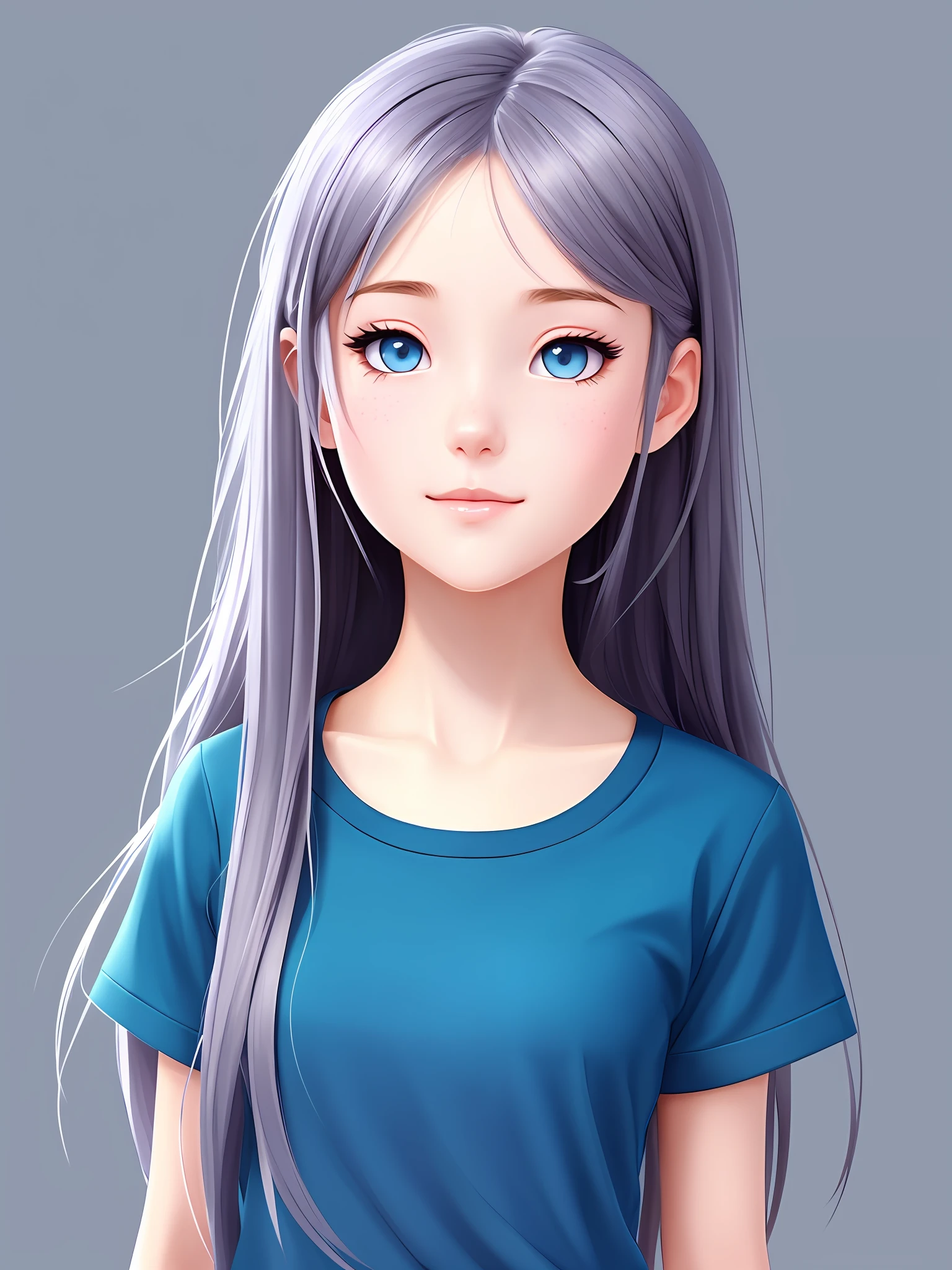 a cartoon girl with long hair and a blue shirt standing in front of a white background, animation character, cute detailed digital art, realistic cute girl painting, realistic artstyle, cartoon digital painting, stunning digital illustration, beautiful digital illustration, beautiful digital artwork, stylized digital art, digital cartoon painting art, photorealistic artstyle, cartoon artstyle, realistic digital illustration, beautiful avatar pictures, stylized digital illustration, full body