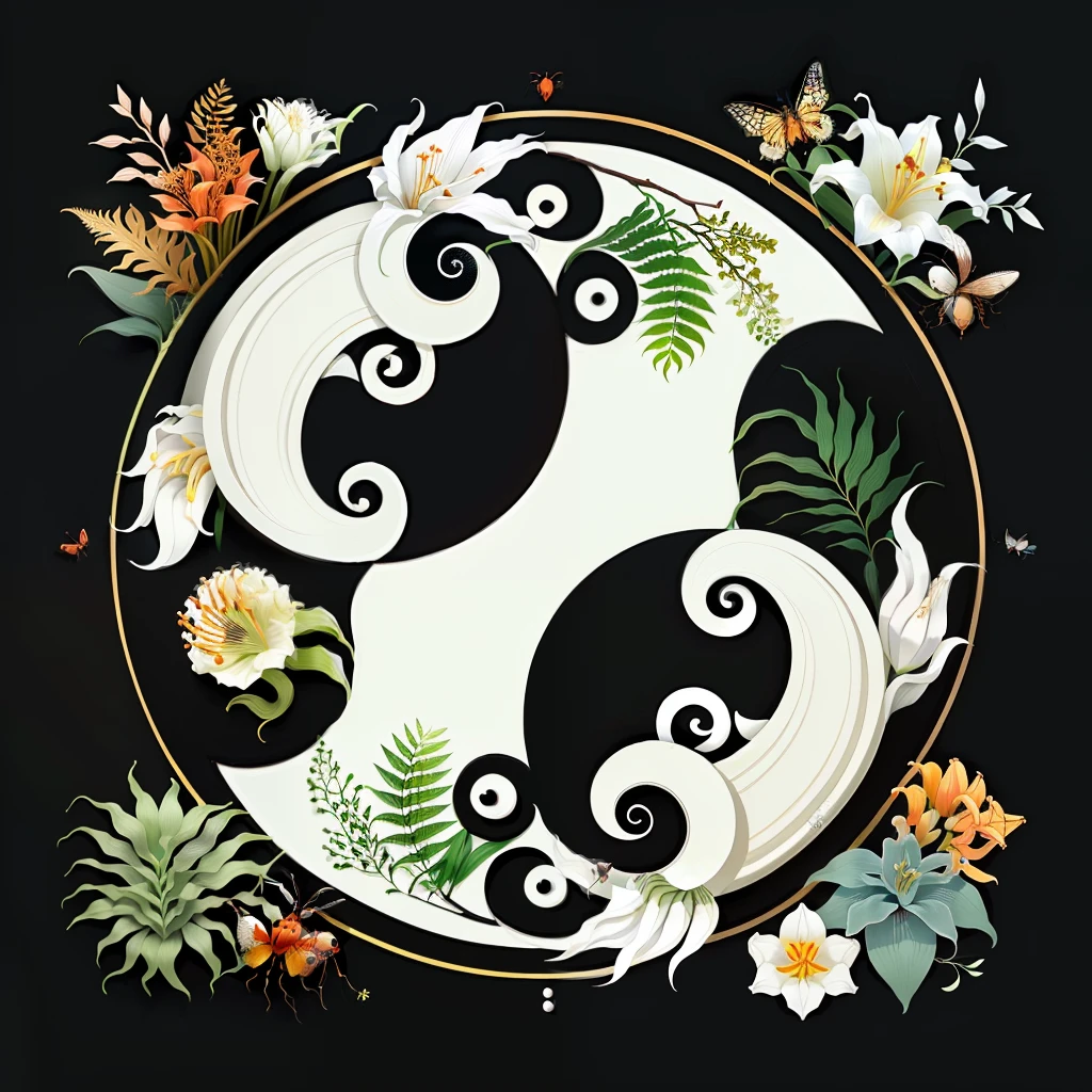 yin yang anthill, Ants, lilies, insects, ferns