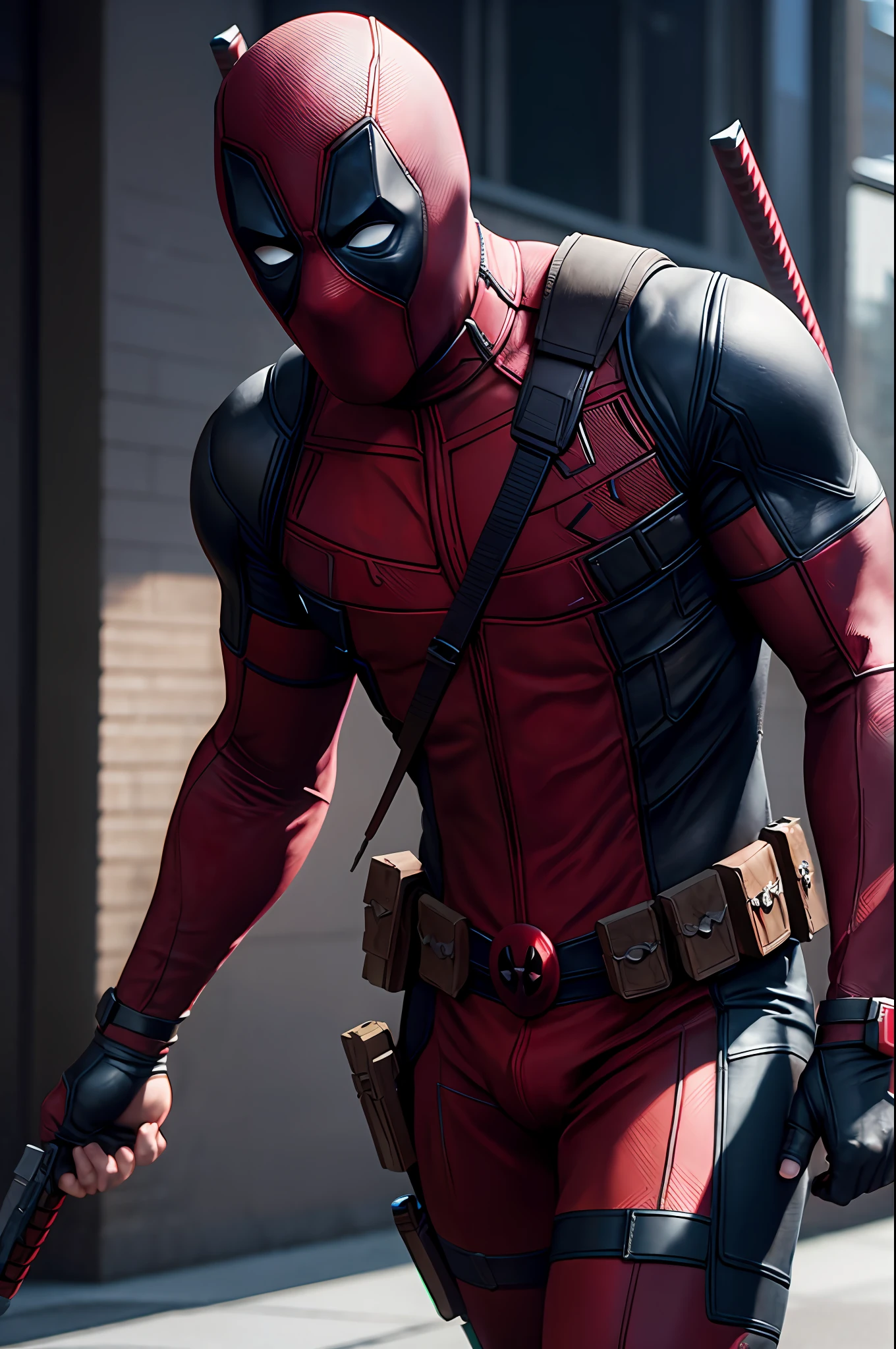 Marvel, Deadpool, full shooting (extremely detailed CG Unity 8k wallpaper), trending on ArtStation, trending on CGSociety, high detail, sharp focus, dramatic, photorealistic