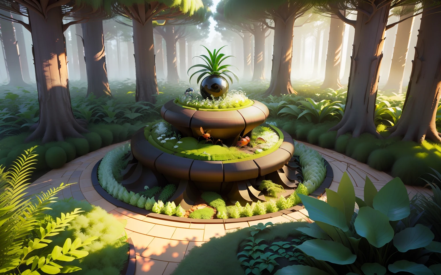 3d yin yang anthill, Ants, insects, lilies, ferns, forest