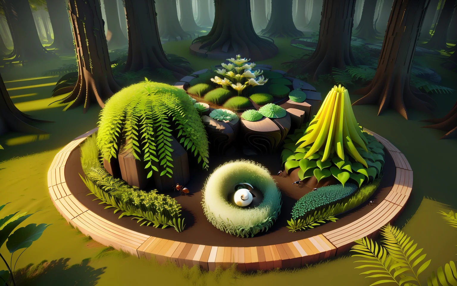 3d yin yang anthill, Ants, insects, lilies, ferns, forest