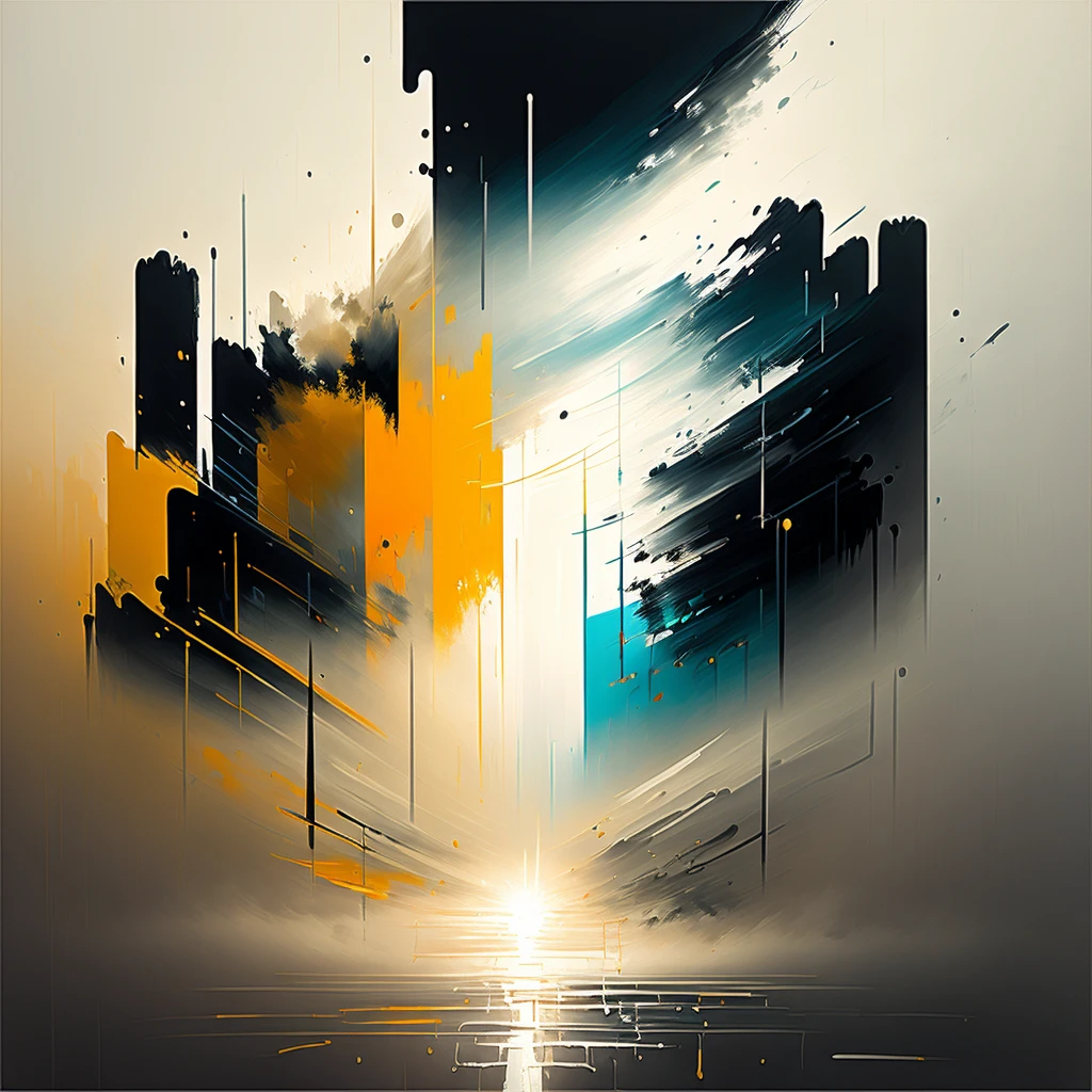 abstract modern art painting,bold brushstrokes,fog,street,sunbeams