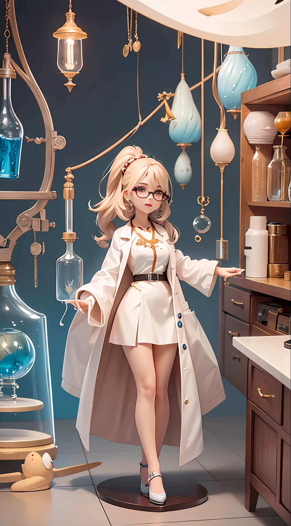 Official Art, Unified 8k Wallpaper, Big Scene, Full Body, In the Lab, With Instruments, Glass Test Tube, Tech Sense, Cartoon, A Female Scientist Standing in the Laboratory, Doing an Experiment, Ultra Detailed, White Robe Female Scientist, Masterpiece, Best Quality, (Fractal Art: 1.3), 1Girl, Very Detailed, Dynamic Angle, Most Beautiful Forms Chaotic, Elegant, Wearing Glasses, Lab, Elegant, Animated Characters, 3D Characters, 3D Characters, Arnold Maya Rendering, Close-up Characters, 3D character rendering, cute cartoon characters, toon rendering buttons, pixar renderman rendering, highly detailed characters, stylized characters, cartoon characters, cute 3d rendering, Maxwell rendering, medium distribution, pixar style,