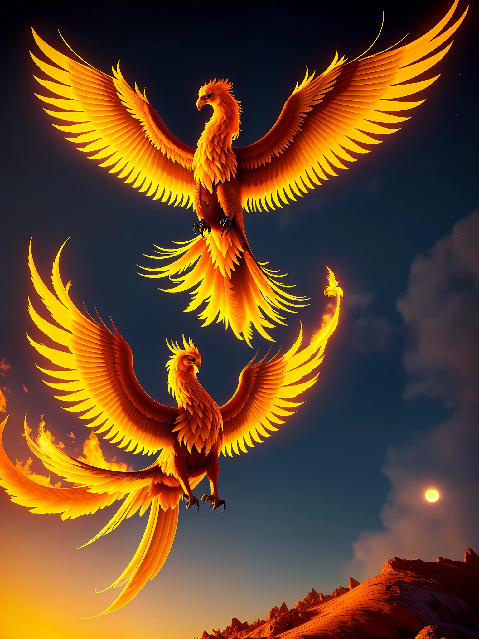 a majestic phoenix ignited in a lunar setting Toxic, 4k, HDR, realistic