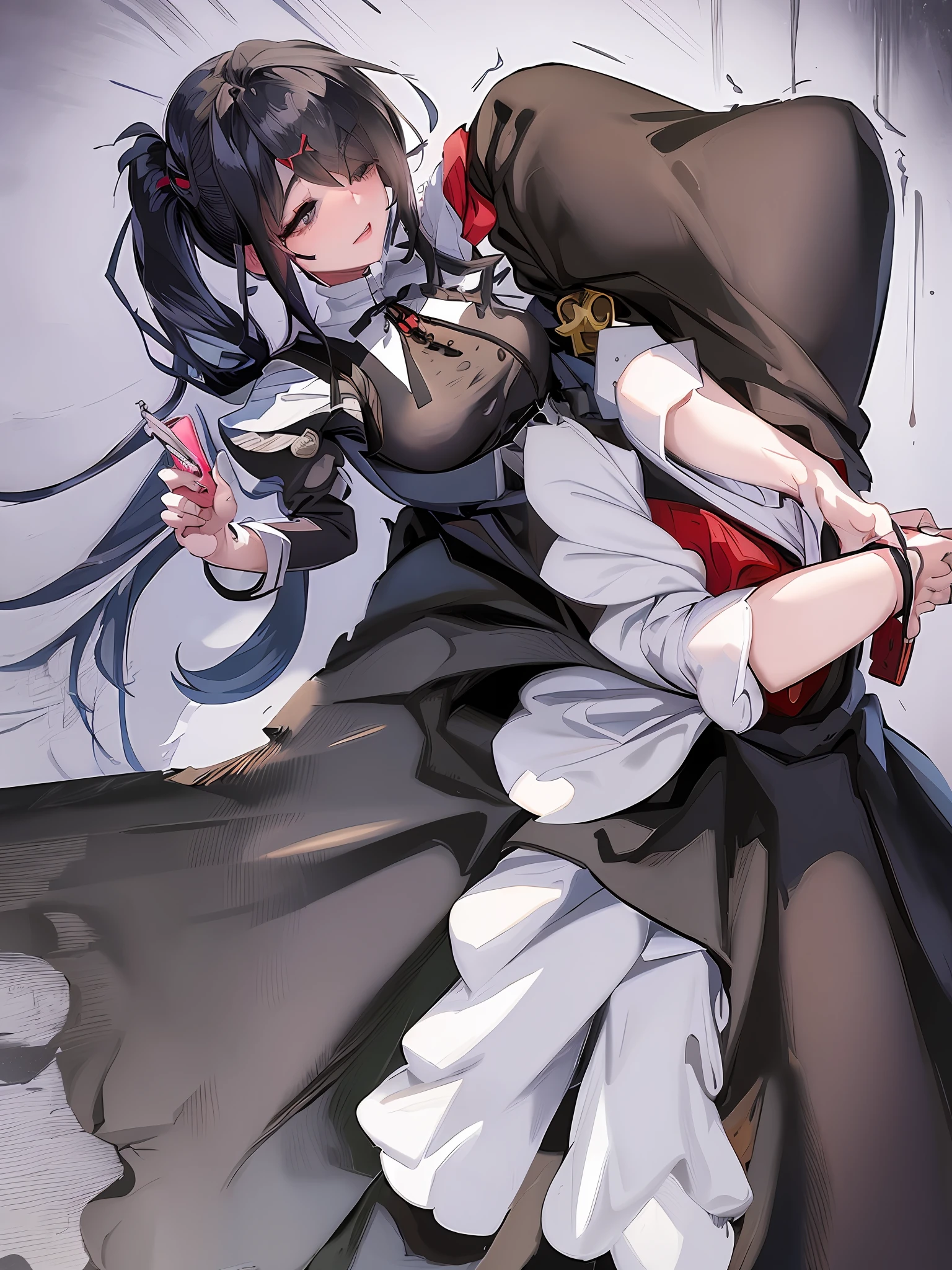 anime girl with long black hair and white dress holding a cell phone, anime girl in a maid costume, guweiz, maid, maid outfit, gorgeous maid, artwork in the style of guweiz, in dress, maid dress, clean detailed anime art, loliime visual of a cute girl, smooth anime cg art, made with anime painter studio
