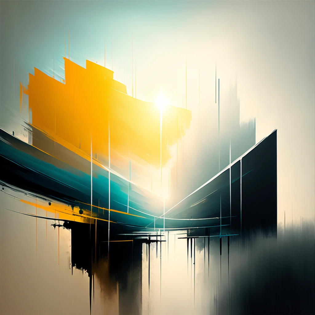 (abstract:0.2),modern art painting,bold brushstrokes,fog,street view,sunbeams