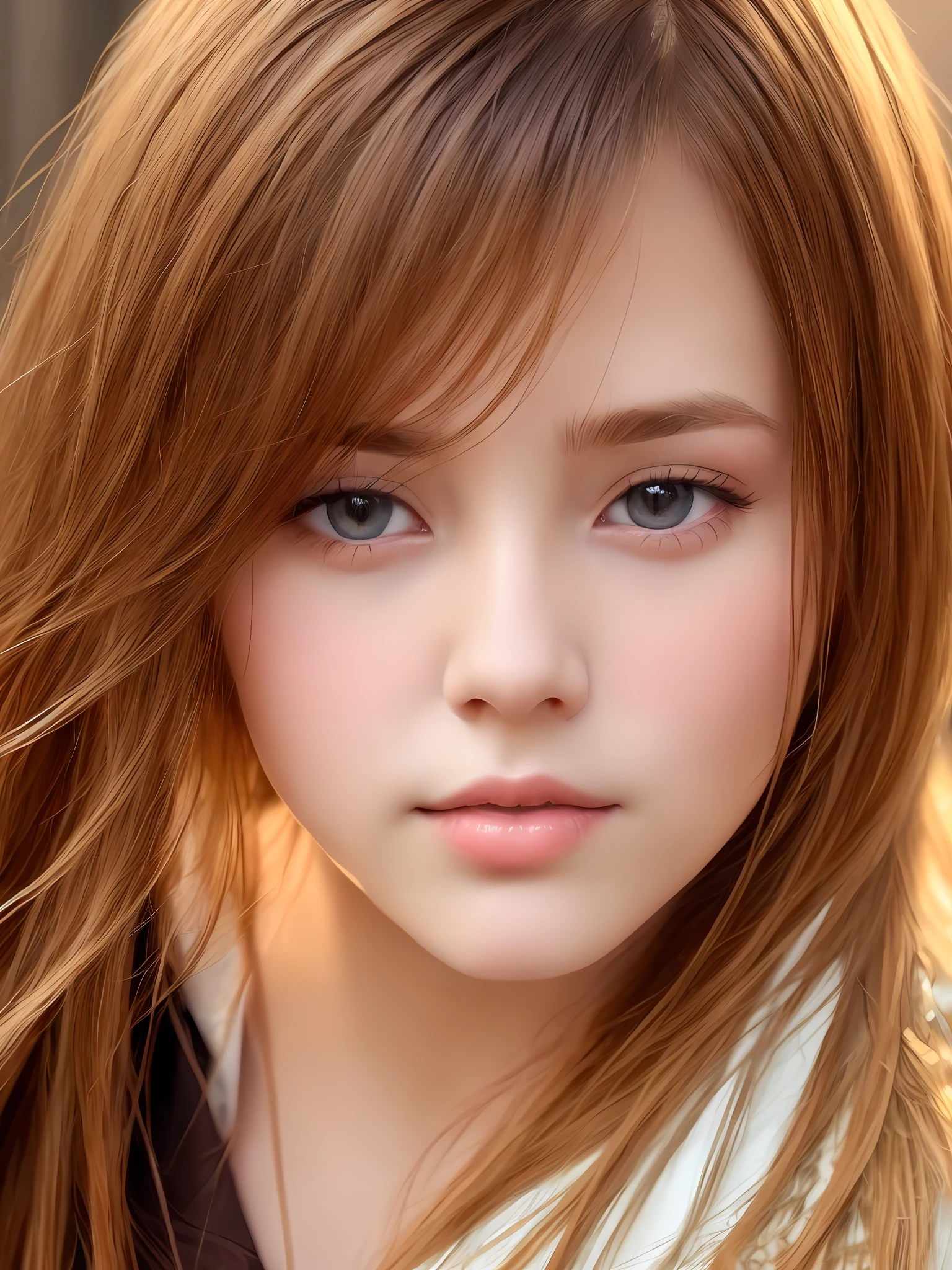 Face focus, masterpiece, France Irish girl, detailed eyes,very focus face,she look on viewer, attractive eyes, shine, golden brown hair, rough skin,nice cute over 20 age girl,