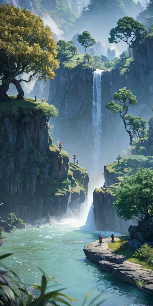 Analog style,ChromaV5,nvinkpunk,(extremely detailed CG unity 8k wallpaper),An image of a majestic river, trees on the sides, tiny waterfall, intense fog ,award winning photography, Chromatic Aberration, Detailed , HDR, Bloom, style by Monet, Pissarro, and Sisley ,trending on ArtStation, trending on CGSociety, art by midjourney