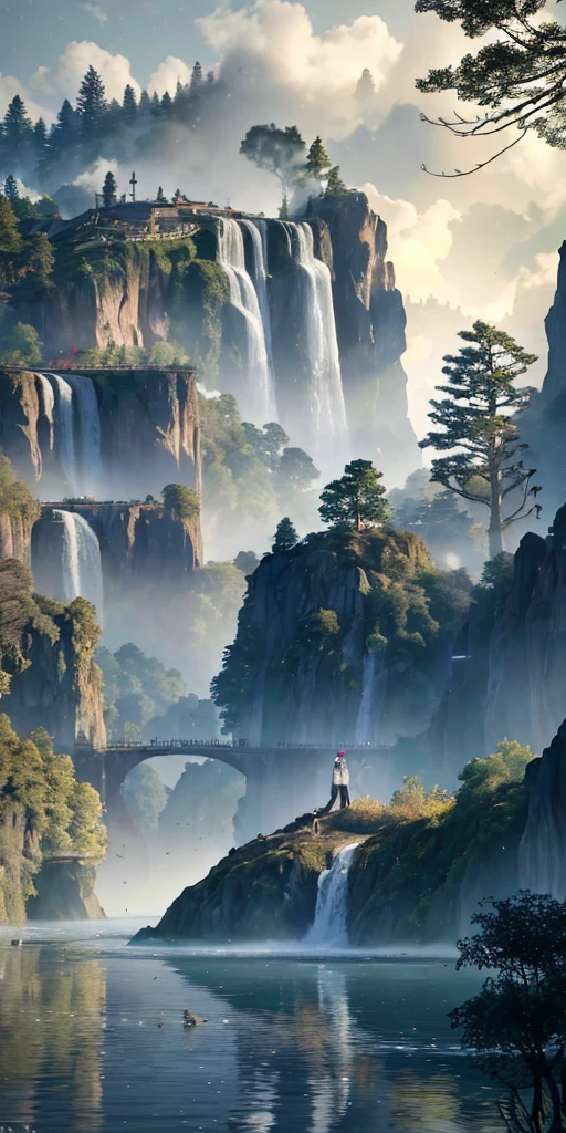 Analog style,ChromaV5,nvinkpunk,(extremely detailed CG unity 8k wallpaper),An image of a majestic river, trees on the sides, tiny waterfall, intense fog ,award winning photography, Chromatic Aberration, Detailed , HDR, Bloom, style by Monet, Pissarro, and Sisley ,trending on ArtStation, trending on CGSociety, art by midjourney
