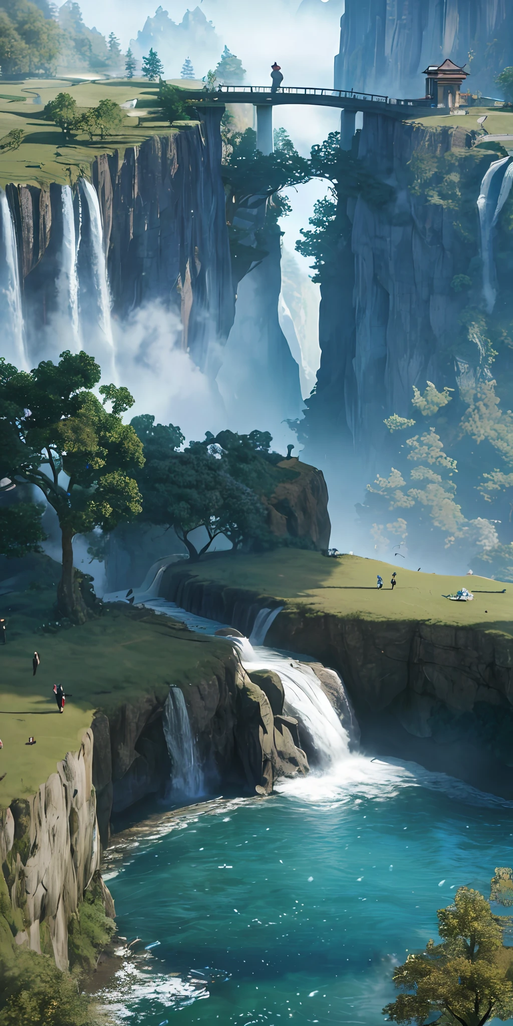 Analog style,ChromaV5,nvinkpunk,(extremely detailed CG unity 8k wallpaper),An image of a majestic river, trees on the sides, tiny waterfall, intense fog ,award winning photography, Chromatic Aberration, Detailed , HDR, Bloom, style by Monet, Pissarro, and Sisley ,trending on ArtStation, trending on CGSociety, art by midjourney