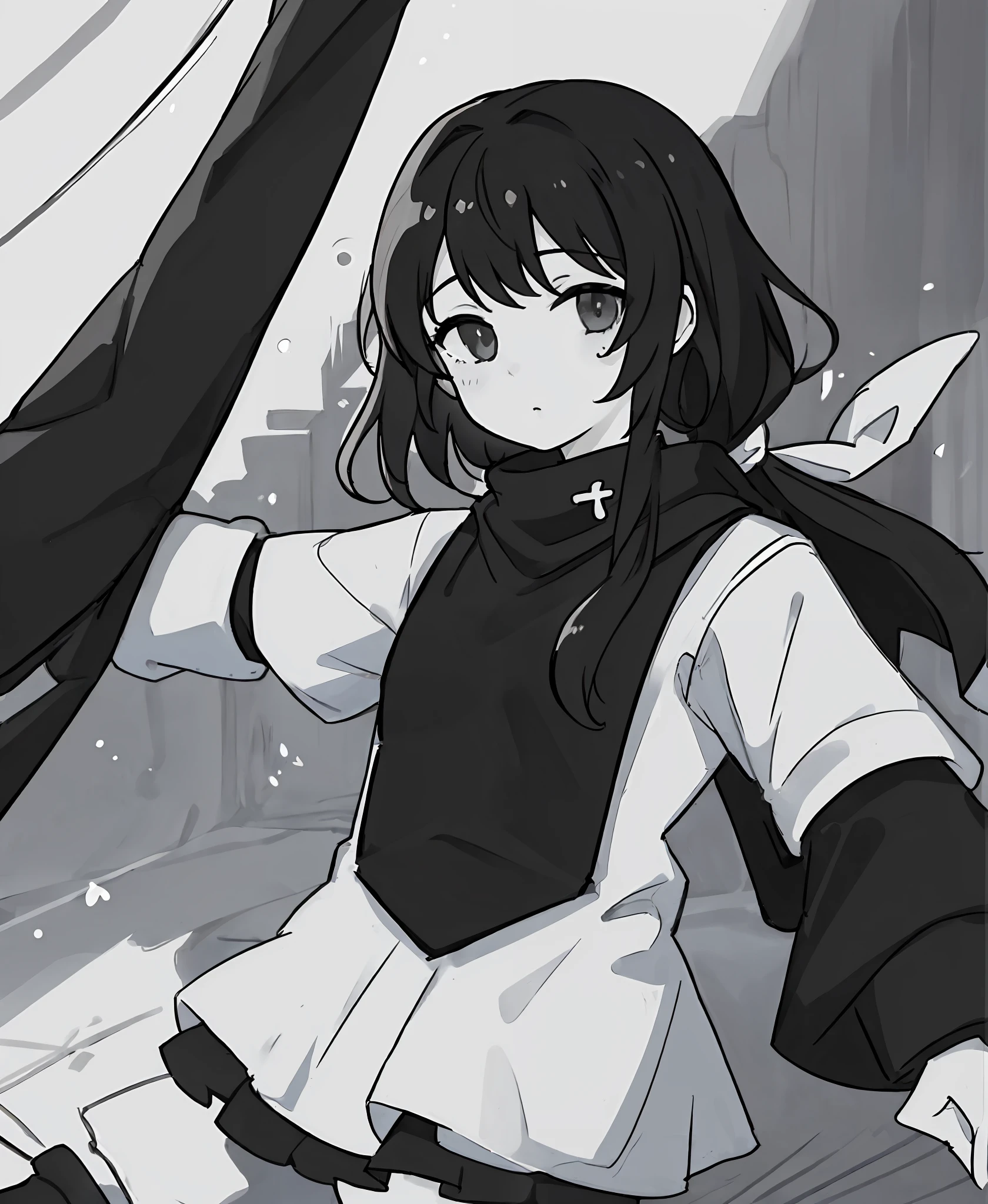 Monochrome, 1girl, empty eyes, chill